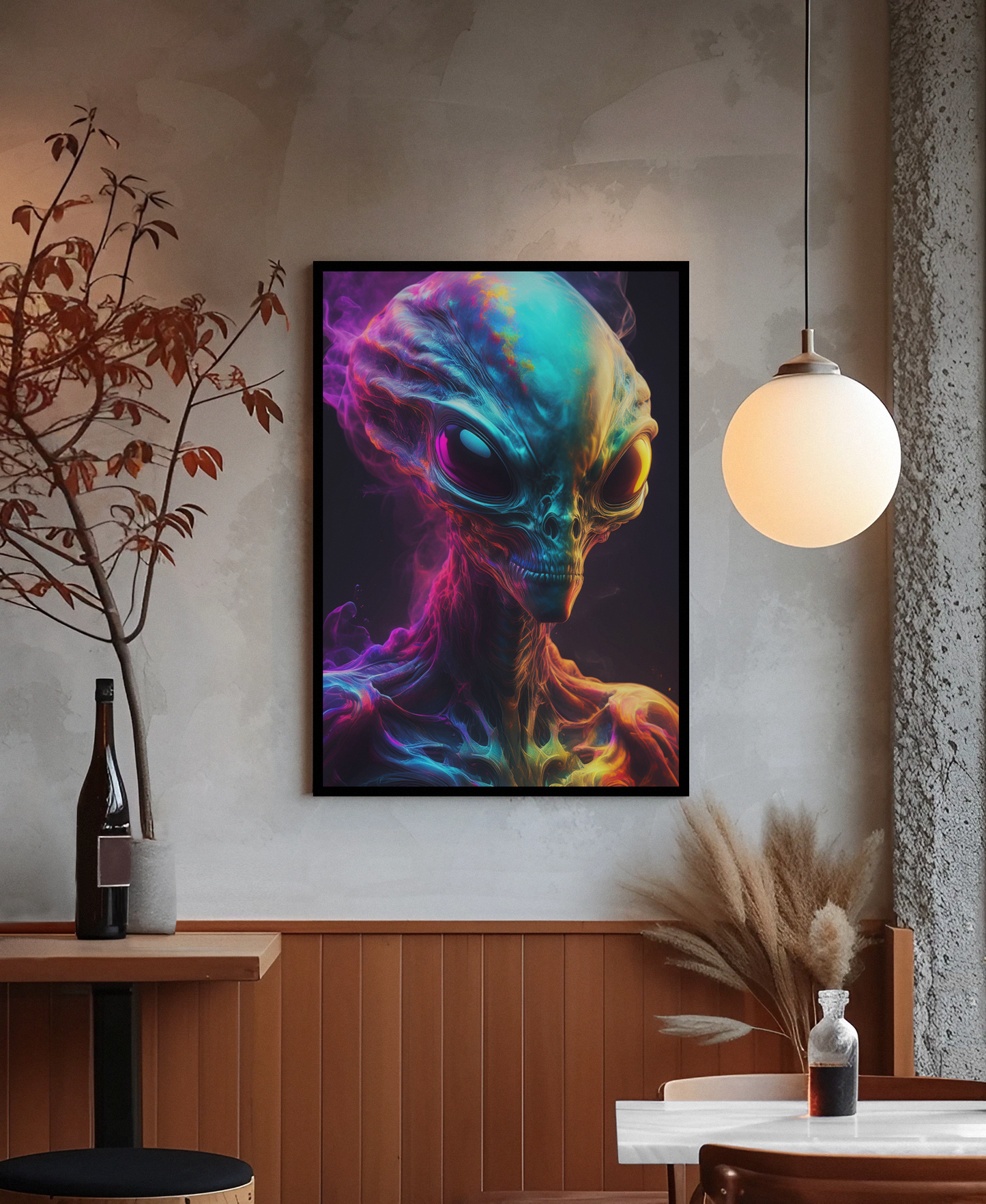 Rainbow Smoke Alien - Colorful Wall Art For Home & Office - Surreal Cosmic Fine Art - Digital Download Print
