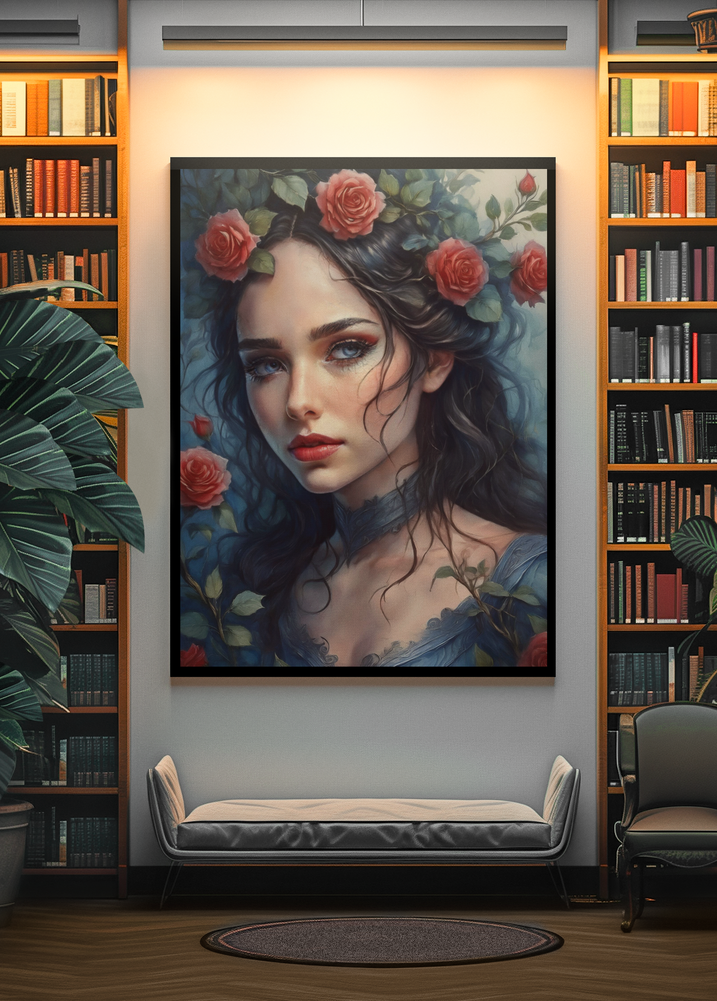 Rose Red - Fairytale - Fine Art Digital Download Print - Maiden With Roses In Her Hair - Sister Of Snow White - Brothers Grimm Artwork