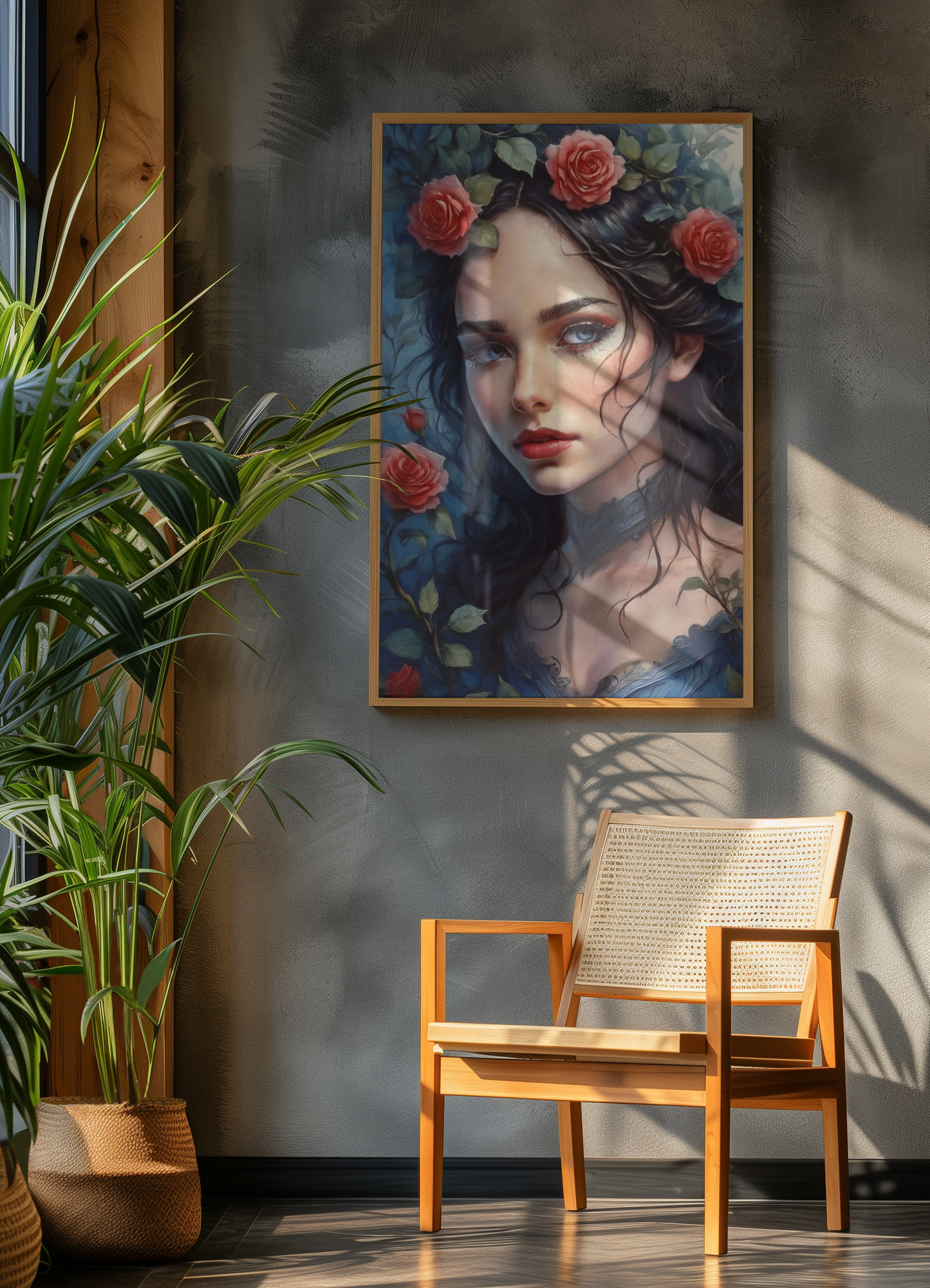 Rose Red - Fairytale - Fine Art Digital Download Print - Maiden With Roses In Her Hair - Sister Of Snow White - Brothers Grimm Artwork