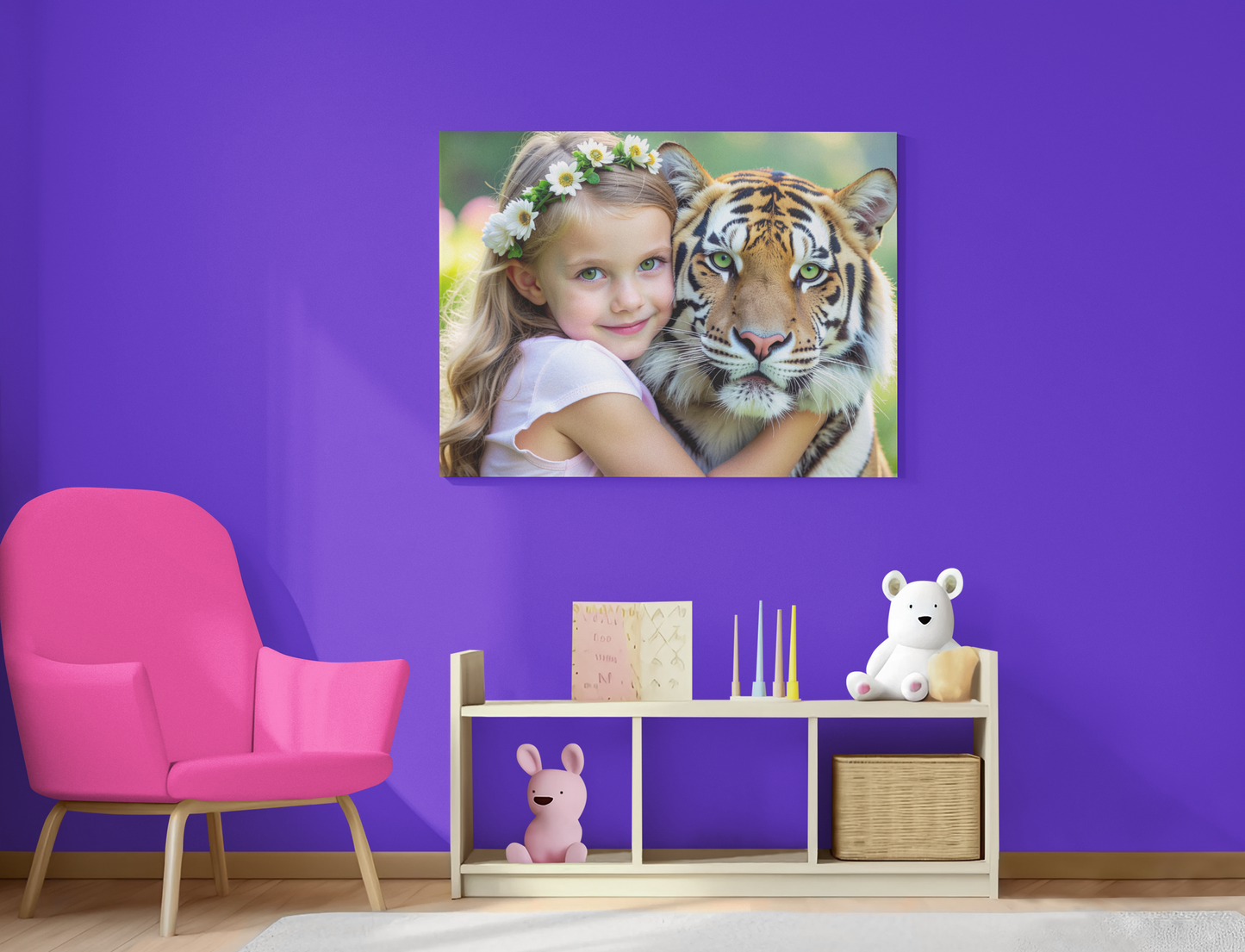 Best Friends - Surreal Friendship - A Little Girl Hugging A Tiger - Fine Art Digital Download Print