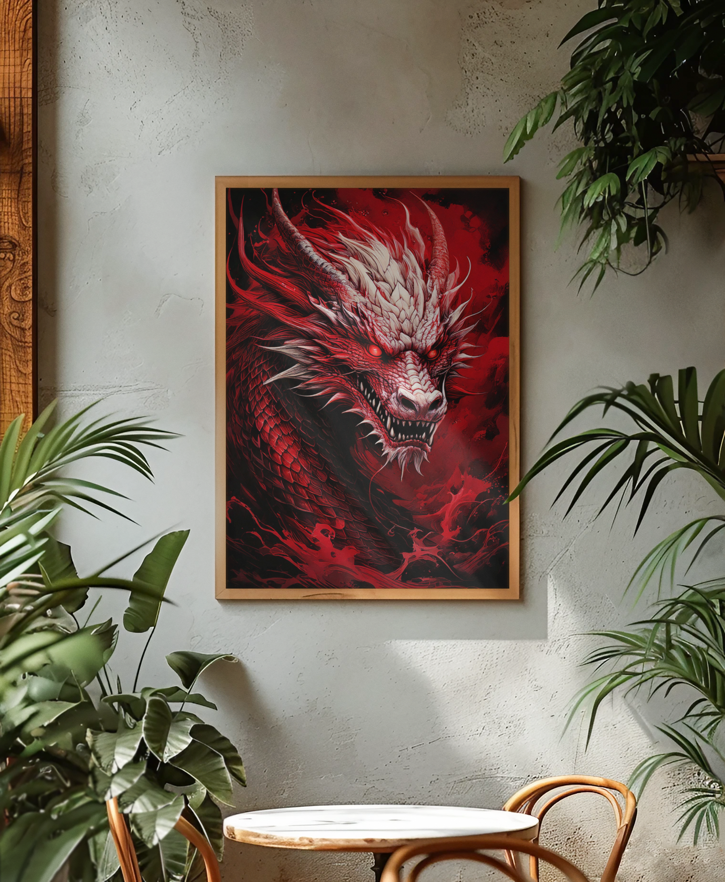 The Red Dragon - Crimson Smoke - Japanese Art Style Fine Art - Fantasy Wall Art - Digital Download Print
