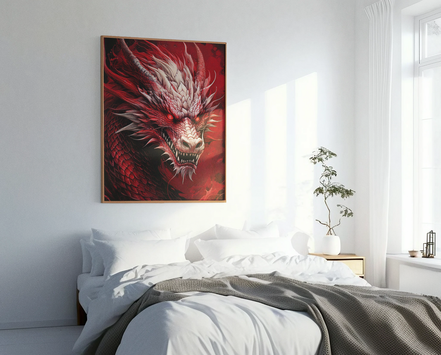 The Red Dragon - Crimson Smoke - Japanese Art Style Fine Art - Fantasy Wall Art - Digital Download Print