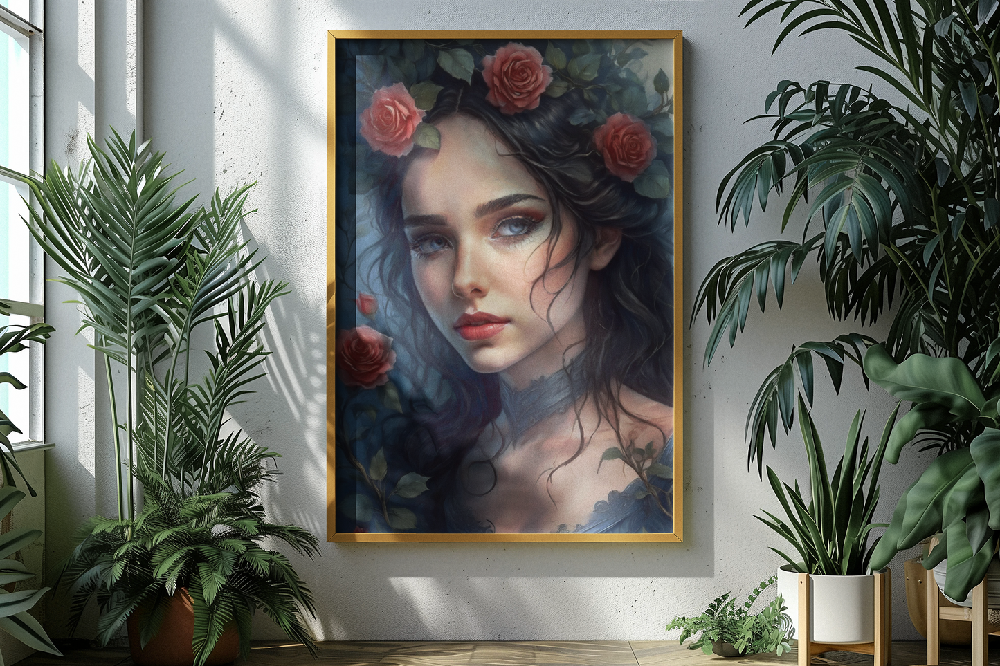 Rose Red - Fairytale - Fine Art Digital Download Print - Maiden With Roses In Her Hair - Sister Of Snow White - Brothers Grimm Artwork