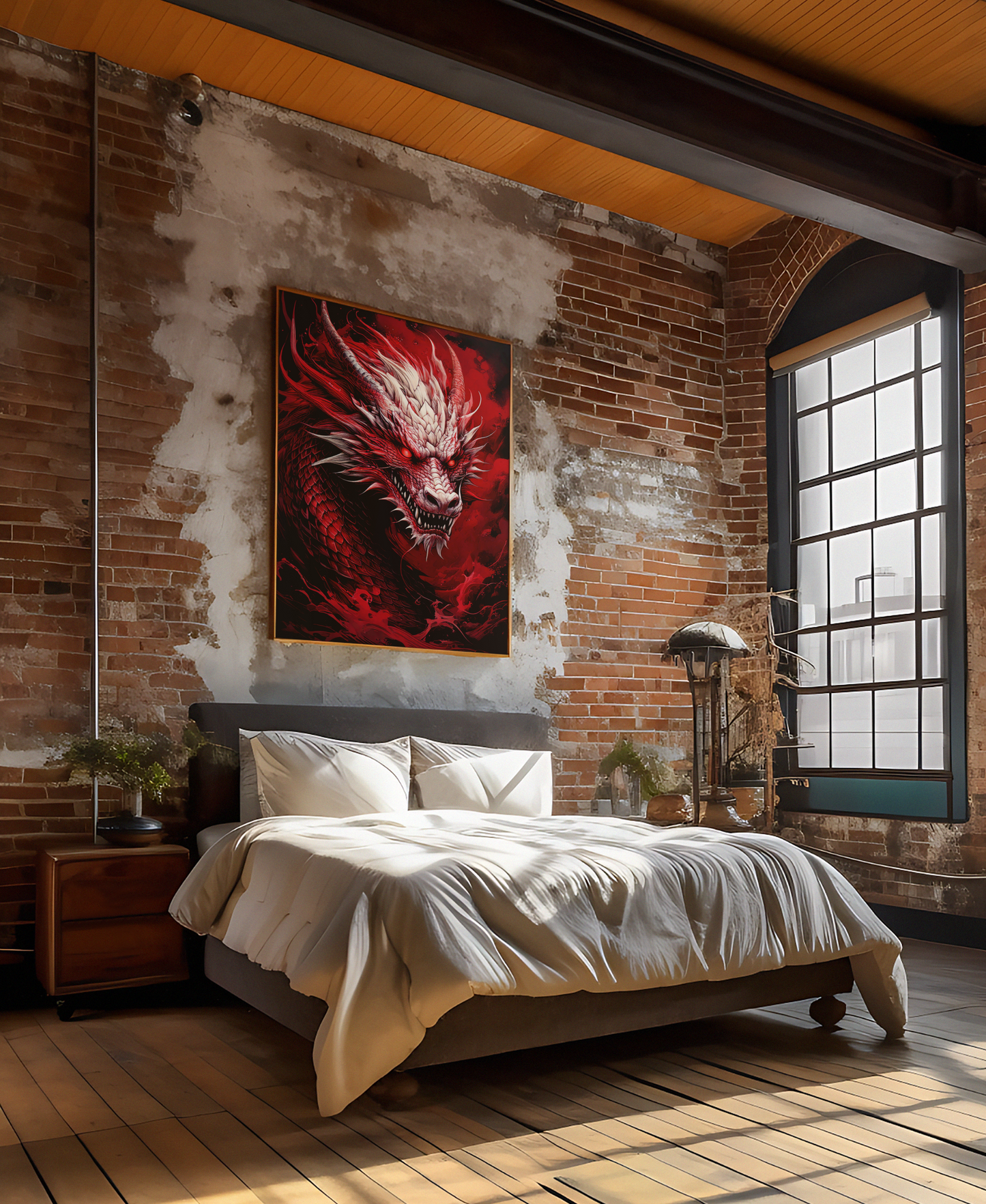 The Red Dragon - Crimson Smoke - Japanese Art Style Fine Art - Fantasy Wall Art - Digital Download Print