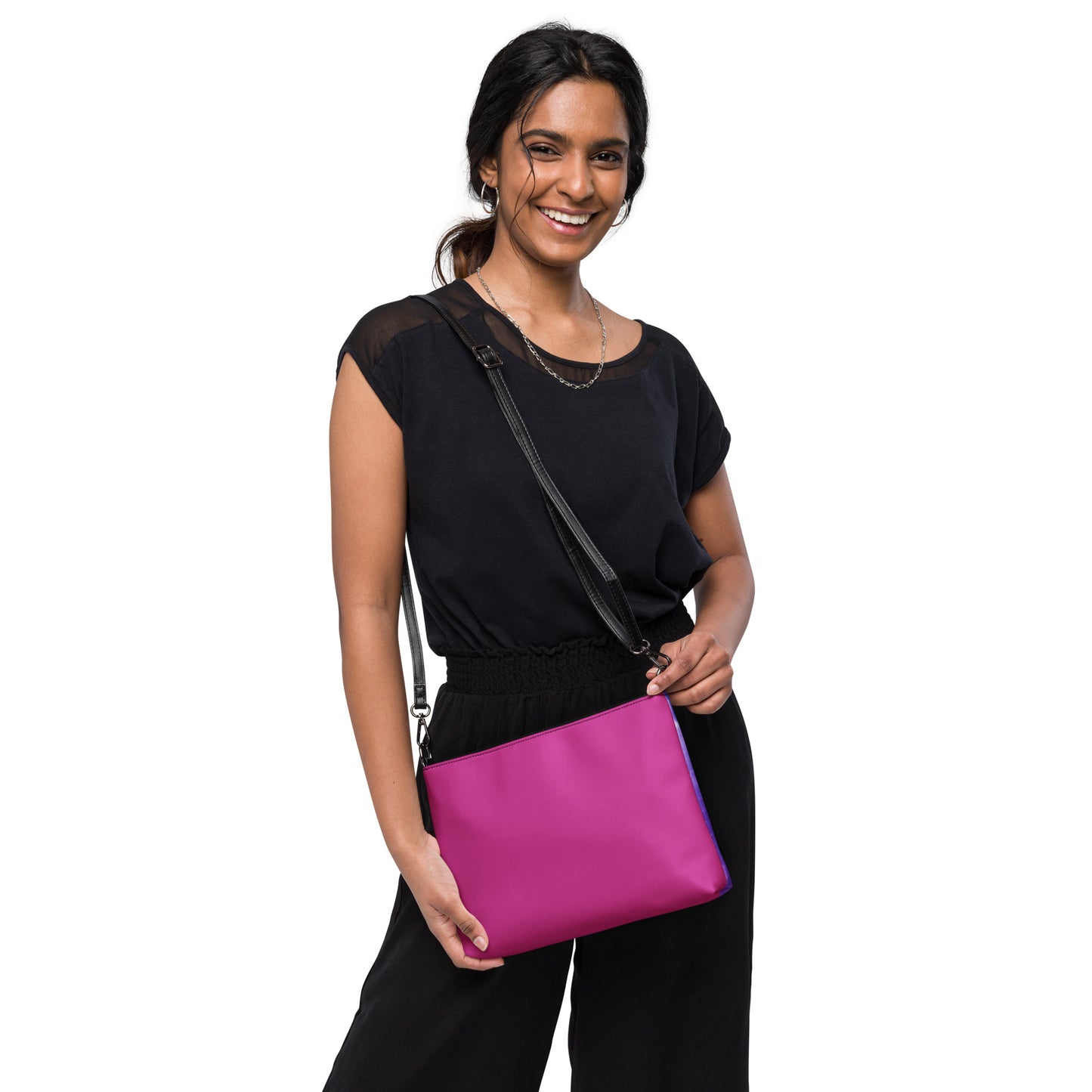 Vibrant Pink & Purple Rose Crossbody Bag - Stunning Unique Nature Lovers Gift, Stylish Everyday Accessory, Perfect Beautiful Floral Present