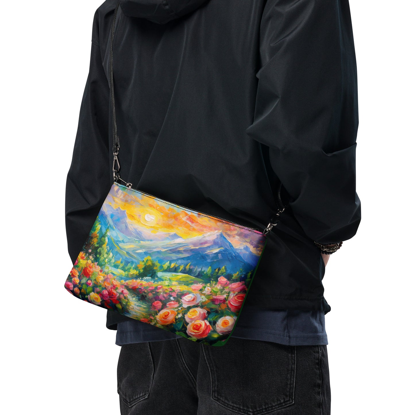 Scenic Mountain Sunset Crossbody Bag - Majestic Oil Painting, Nature Lovers Gift, Colorful Stylish Accessory, Perfect For Travel & Daily Use