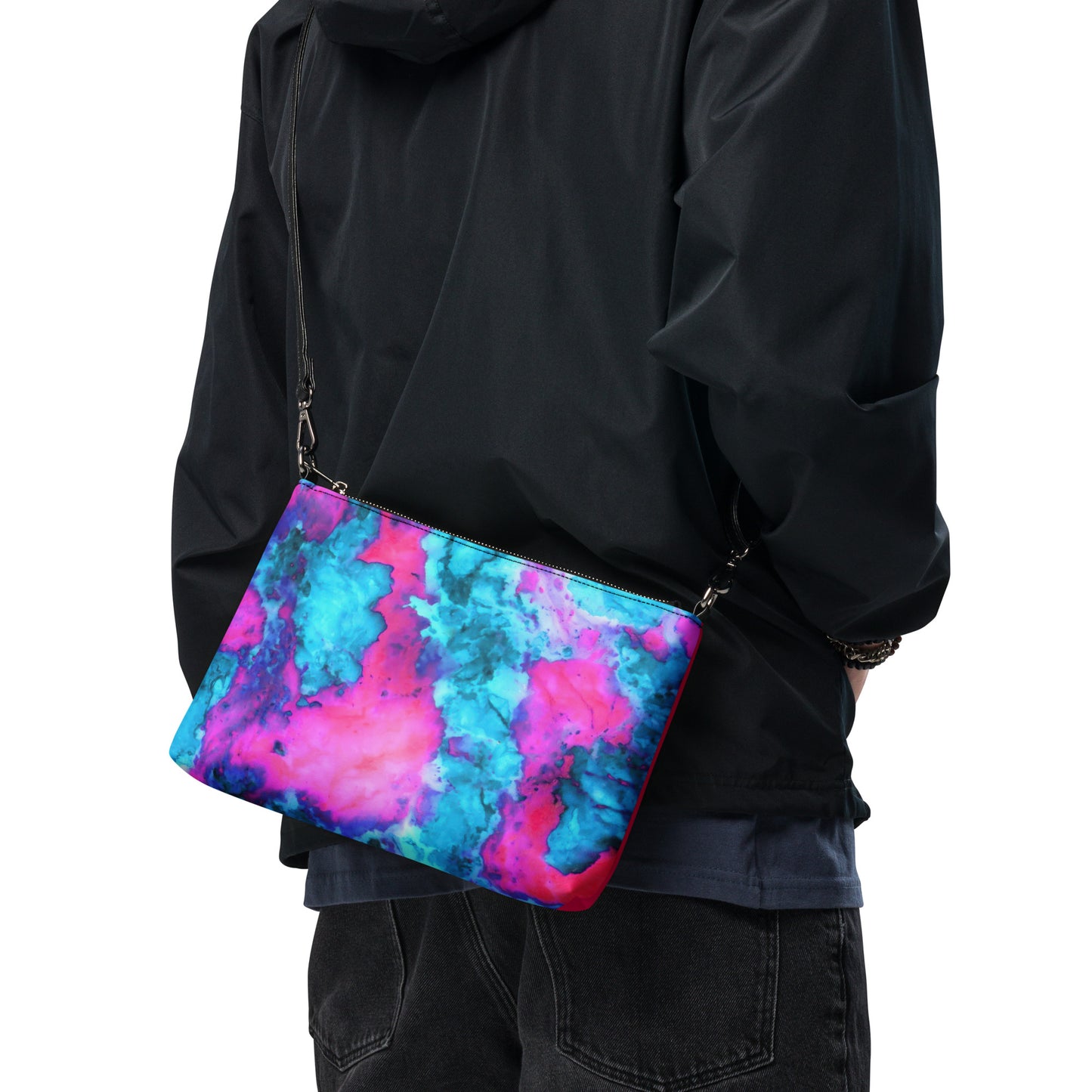 Vibrant Marble Abstract Crossbody Bag - Magenta & Cyan Art - Stylish & Functional - Perfect for Art Lovers