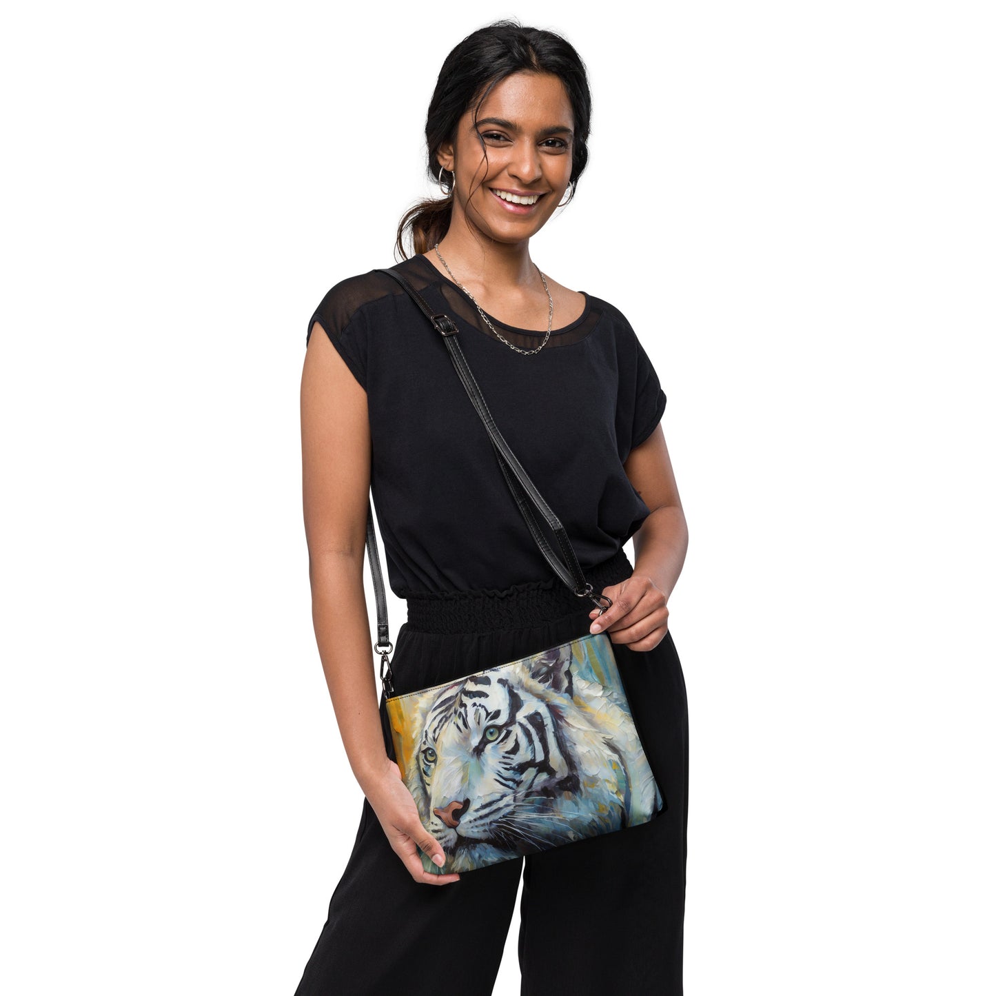 Elegant Crossbody Bag - Majestic White Tiger Oil Painting - Vibrant, Stylish & Unique Gift Accessory For Friends, Nature And Wildlife Lovers