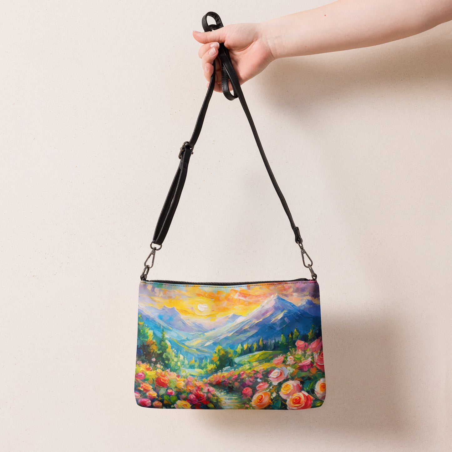Scenic Mountain Sunset Crossbody Bag - Majestic Oil Painting, Nature Lovers Gift, Colorful Stylish Accessory, Perfect For Travel & Daily Use