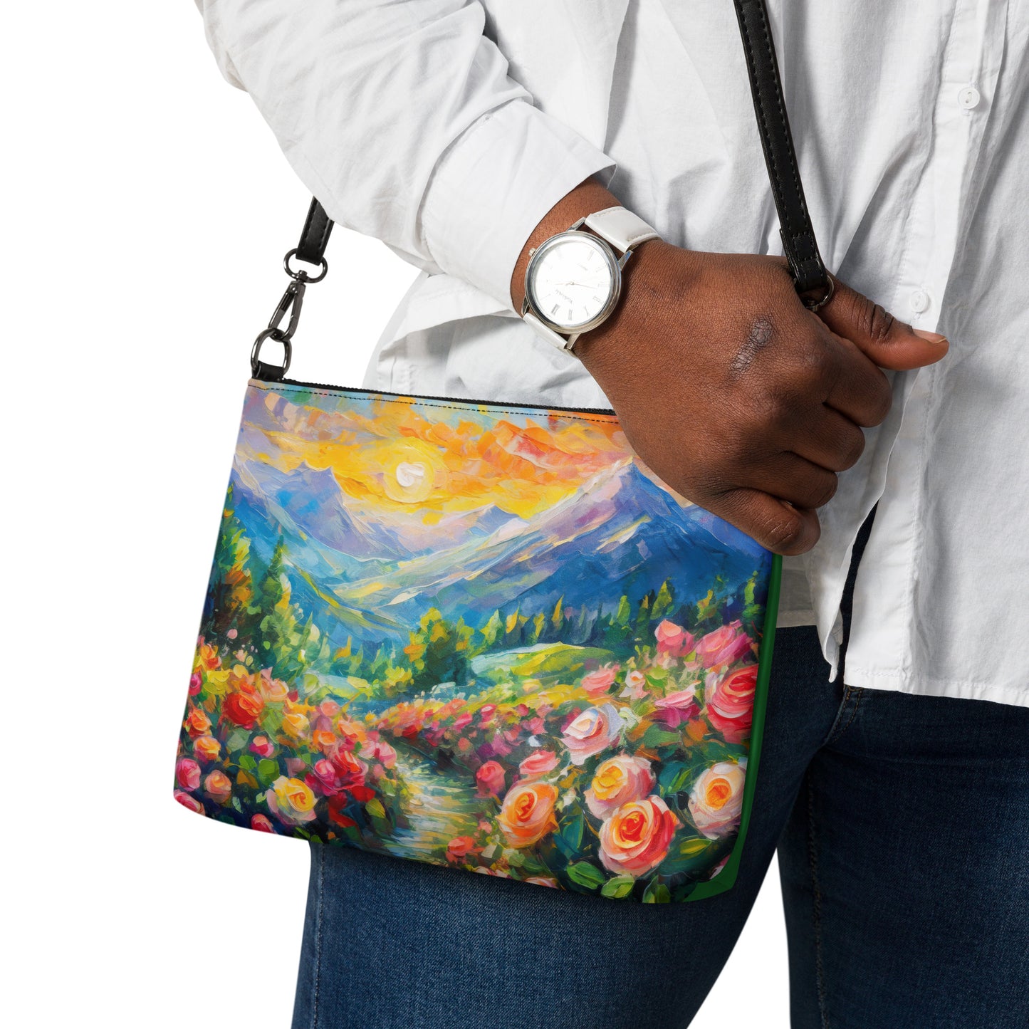 Scenic Mountain Sunset Crossbody Bag - Majestic Oil Painting, Nature Lovers Gift, Colorful Stylish Accessory, Perfect For Travel & Daily Use