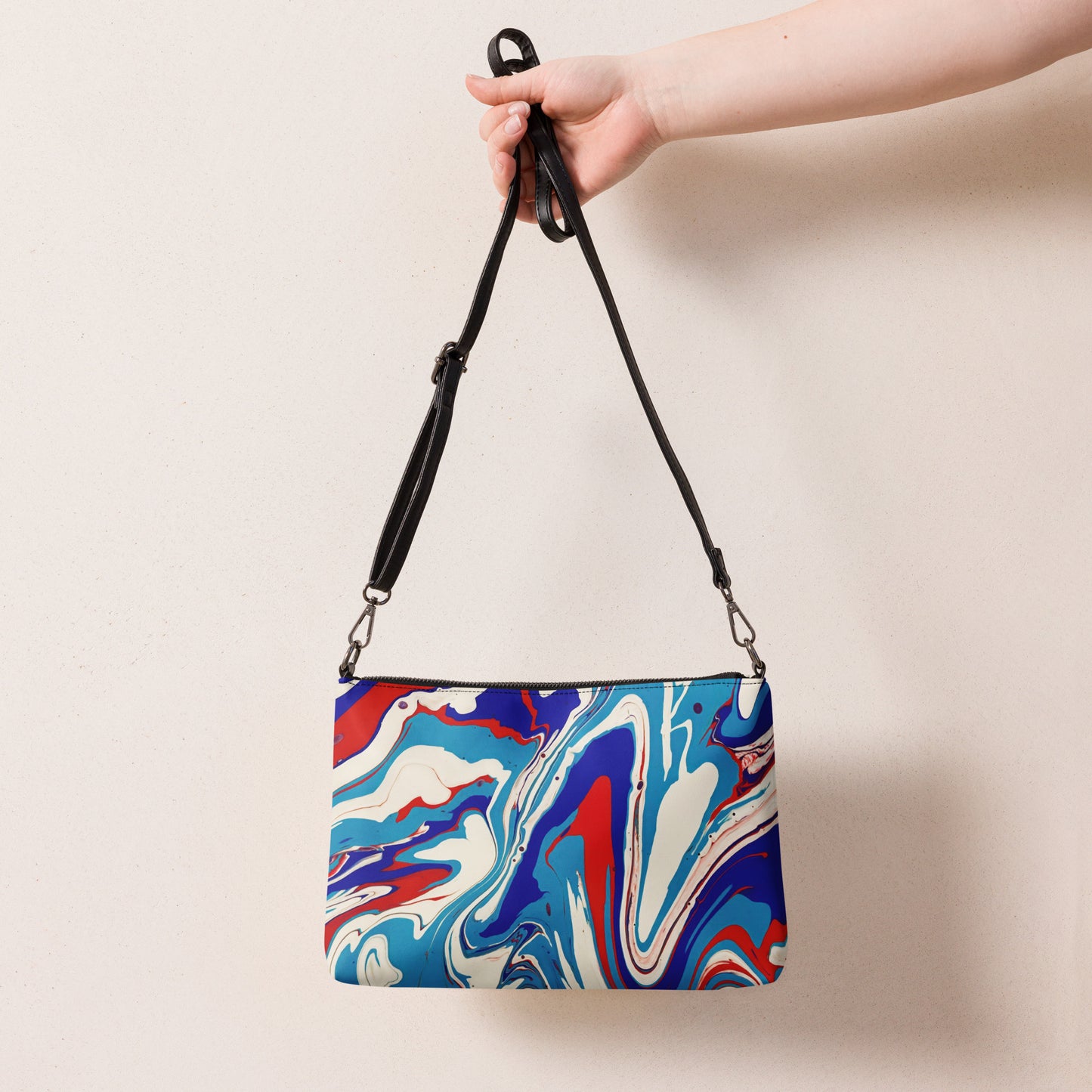 Red, White & Blue Abstract Flow Painting Crossbody Bag - Unique Art Lovers Gift, Handmade Stylish Accessory, Fun And Perfect Holiday Present