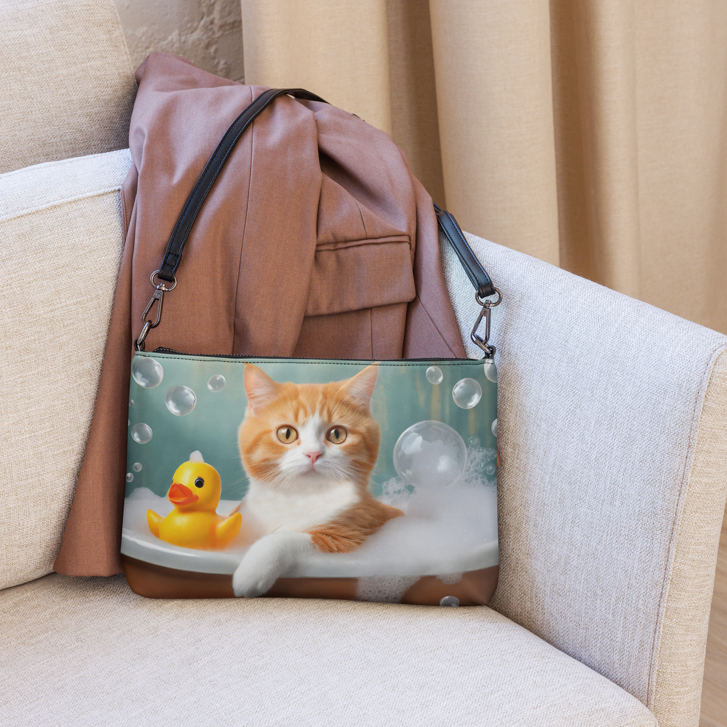 Adorable Cat In Bubble Bath Crossbody Bag - Cute Gift For Cat & Pet Lovers, Teens And Kids - Perfect For Everyday Use And Stylish Fashion