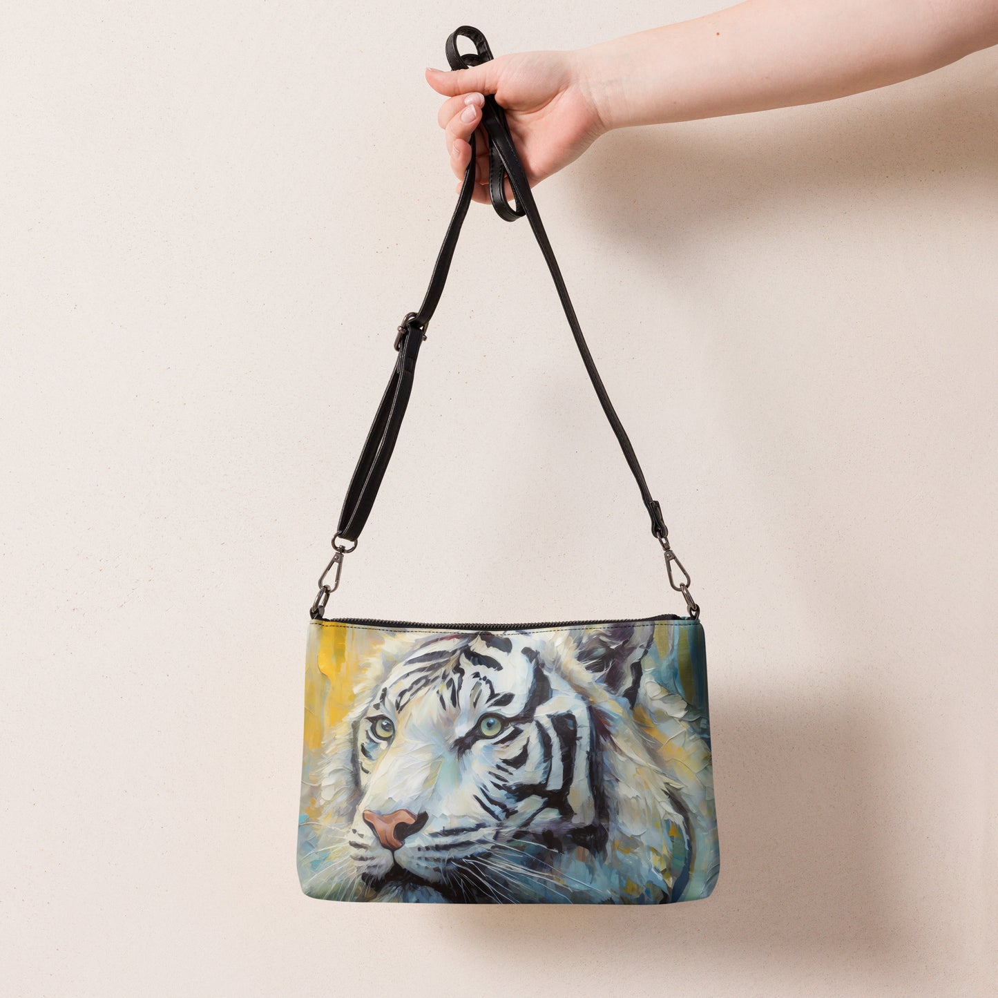 Elegant Crossbody Bag - Majestic White Tiger Oil Painting - Vibrant, Stylish & Unique Gift Accessory For Friends, Nature And Wildlife Lovers