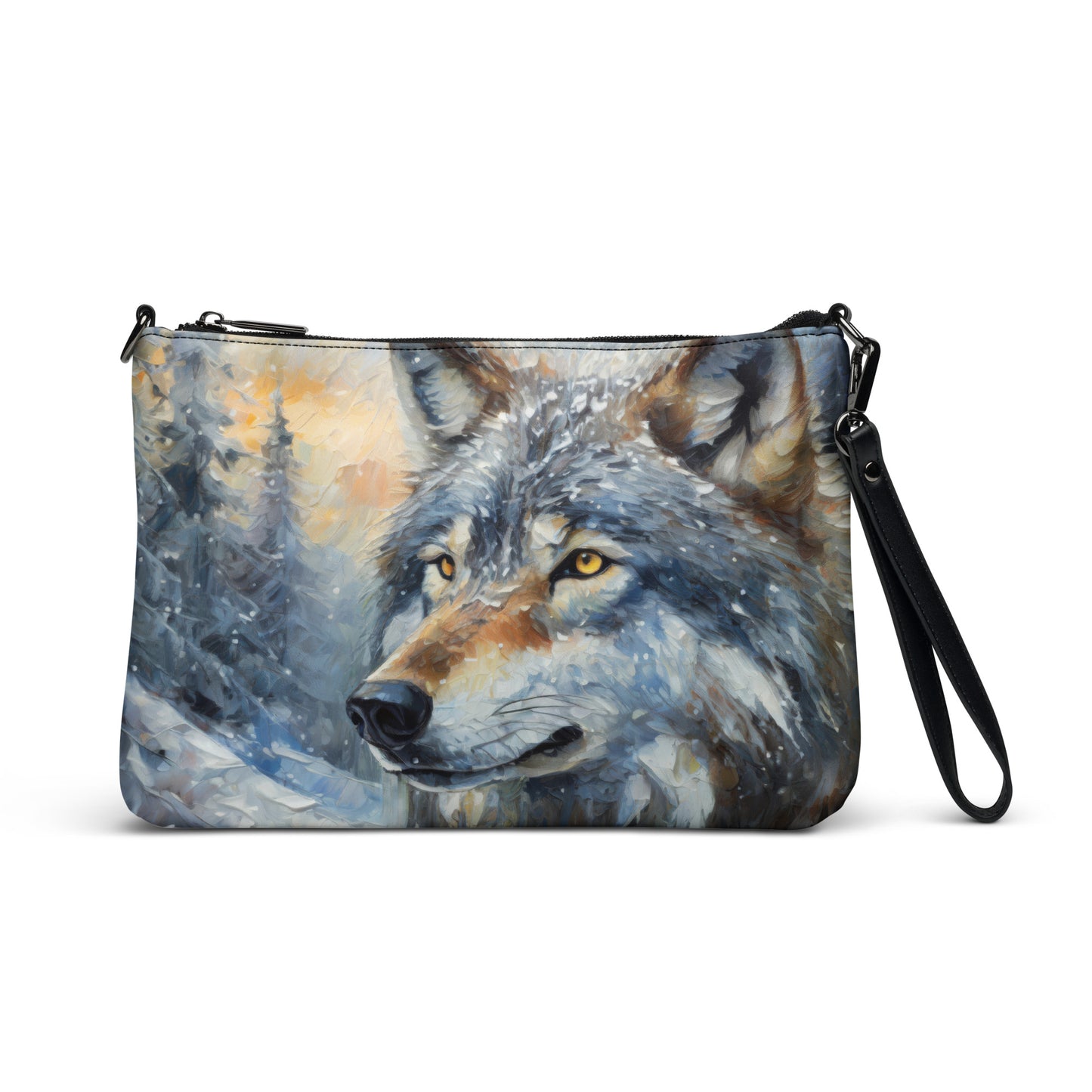 Vibrant Grey Wolf Cross Body Bag - Colorful Oil Painting, Winter Landscape, Perfect Nature & Wildlife Gift, Fun Stylish Everyday Accessory