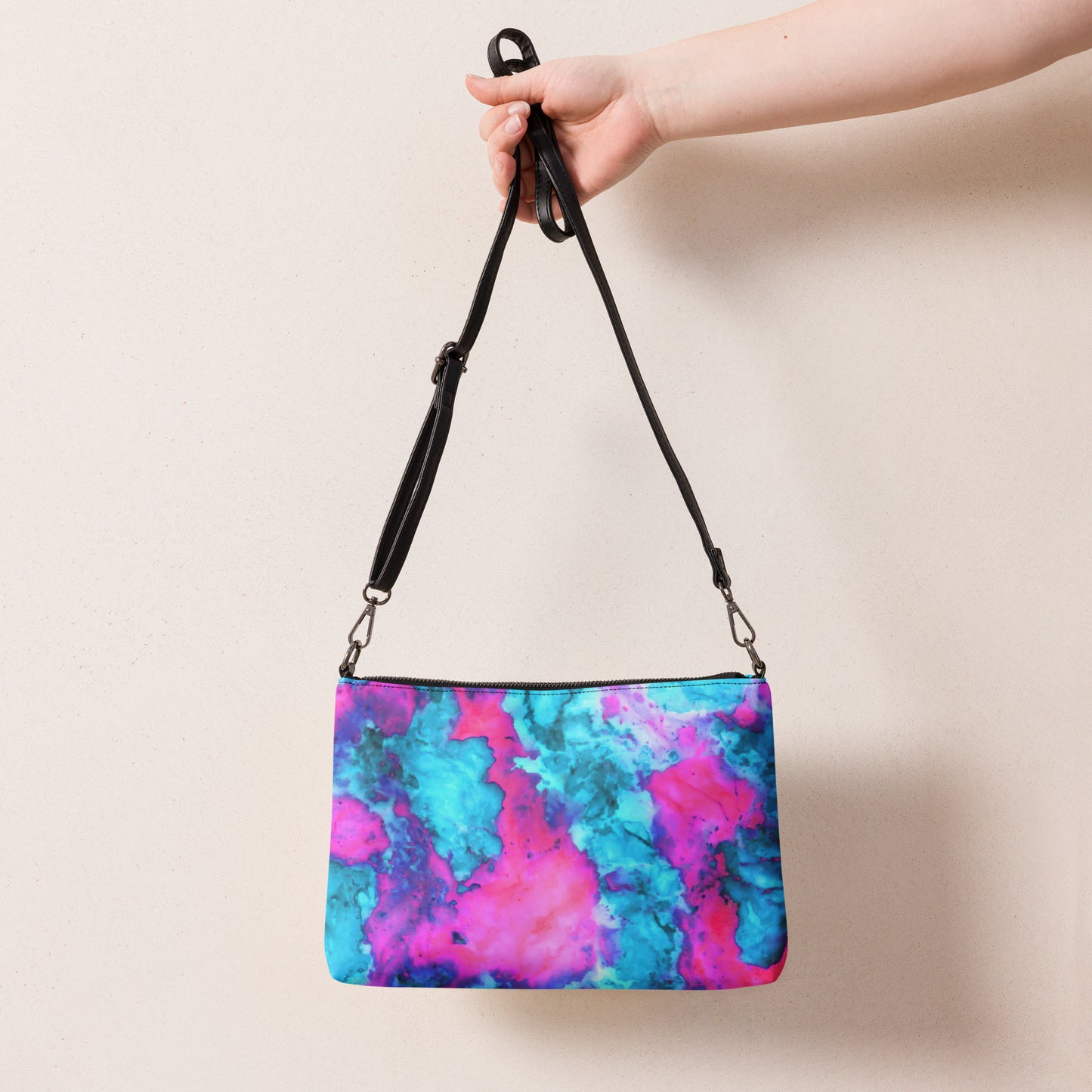 Vibrant Marble Abstract Crossbody Bag - Magenta & Cyan Art - Stylish & Functional - Perfect for Art Lovers