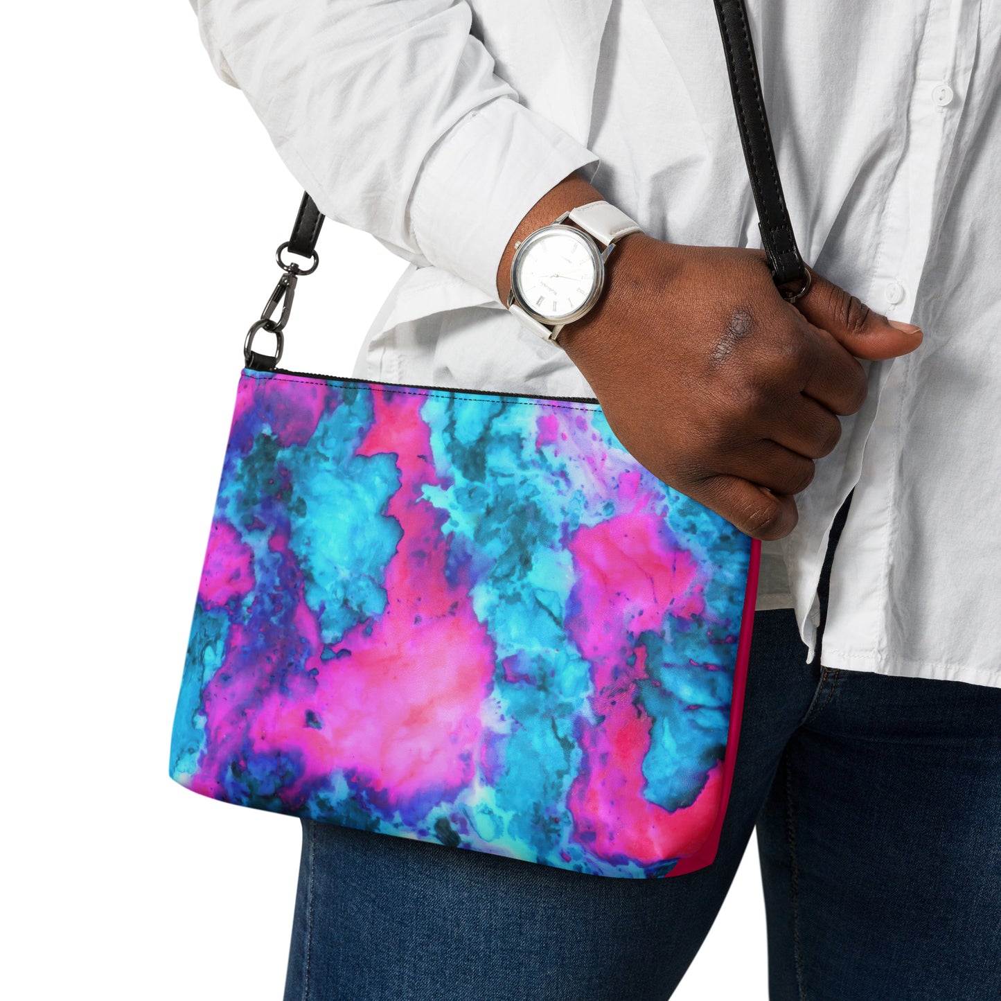 Vibrant Marble Abstract Crossbody Bag - Magenta & Cyan Art - Stylish & Functional - Perfect for Art Lovers