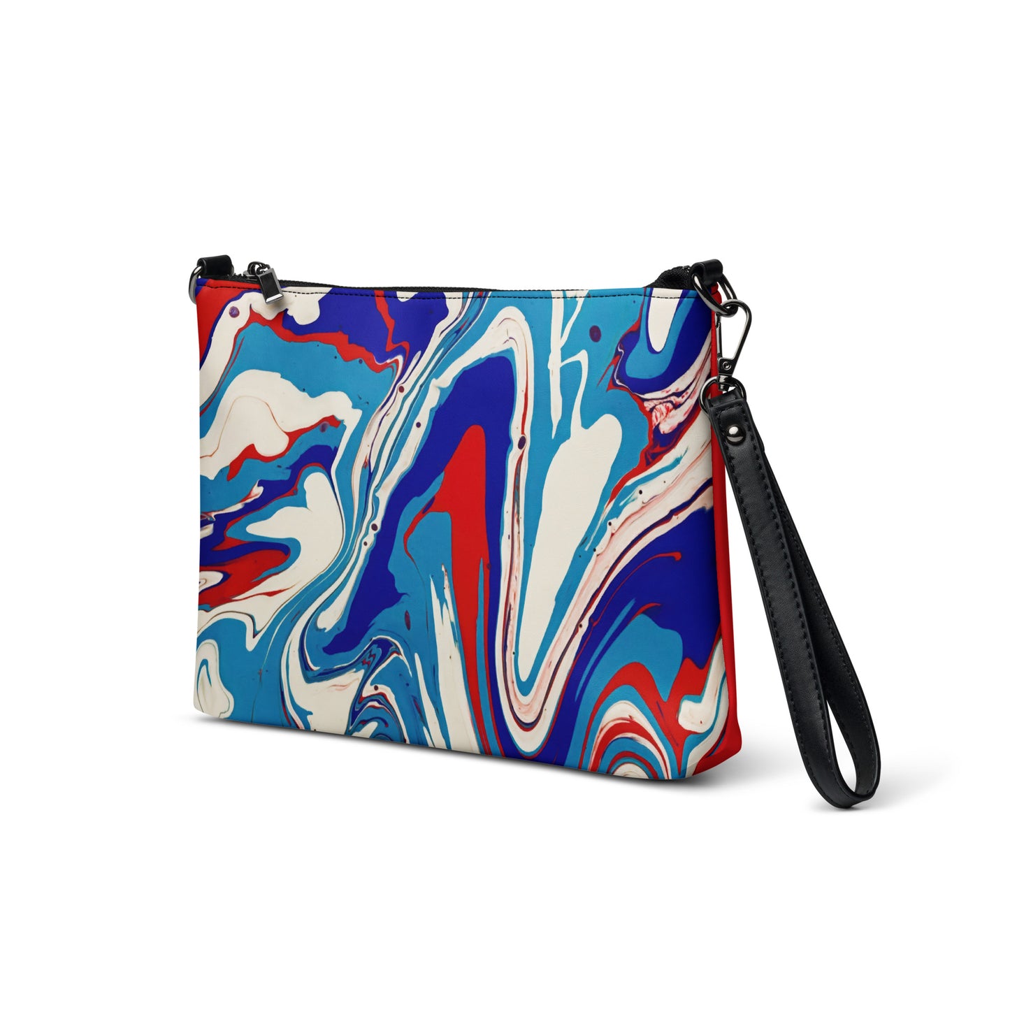 Red, White & Blue Abstract Flow Painting Crossbody Bag - Unique Art Lovers Gift, Handmade Stylish Accessory, Fun And Perfect Holiday Present