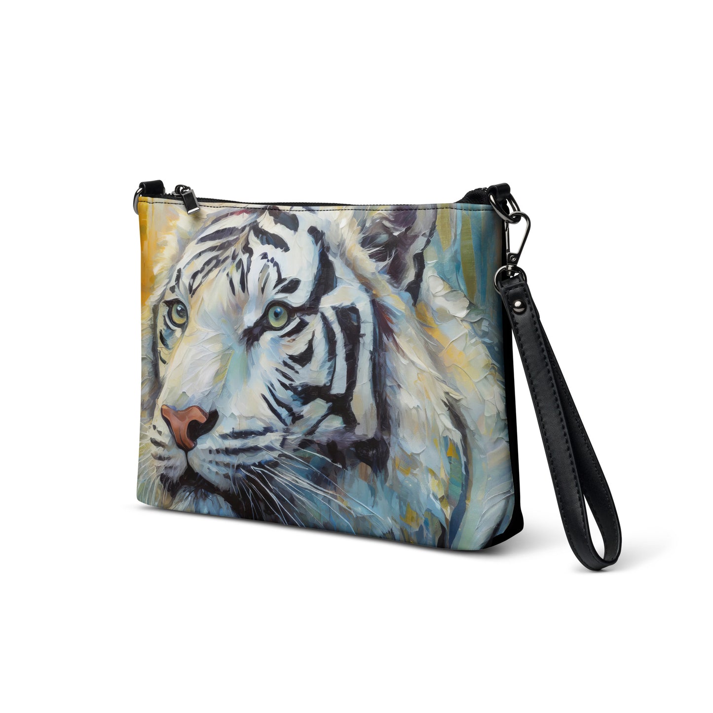 Elegant Crossbody Bag - Majestic White Tiger Oil Painting - Vibrant, Stylish & Unique Gift Accessory For Friends, Nature And Wildlife Lovers
