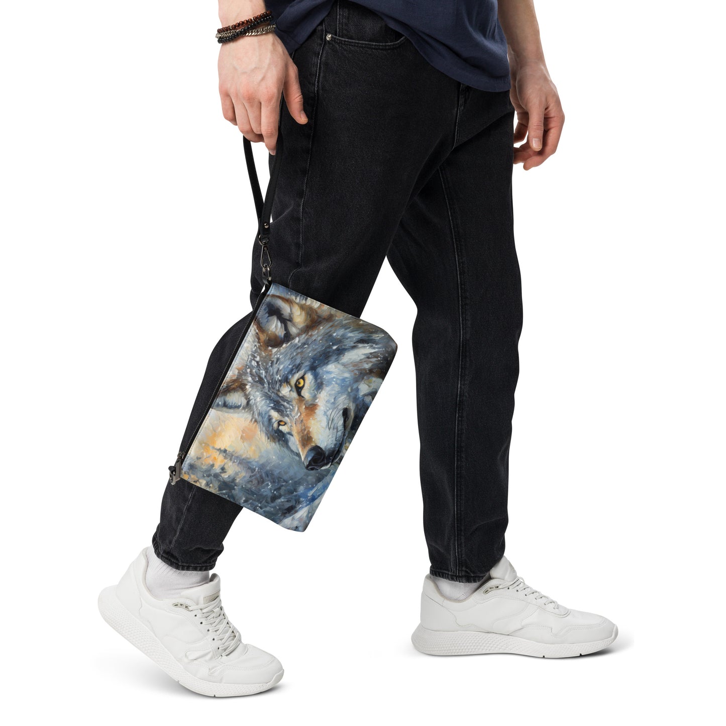 Vibrant Grey Wolf Cross Body Bag - Colorful Oil Painting, Winter Landscape, Perfect Nature & Wildlife Gift, Fun Stylish Everyday Accessory