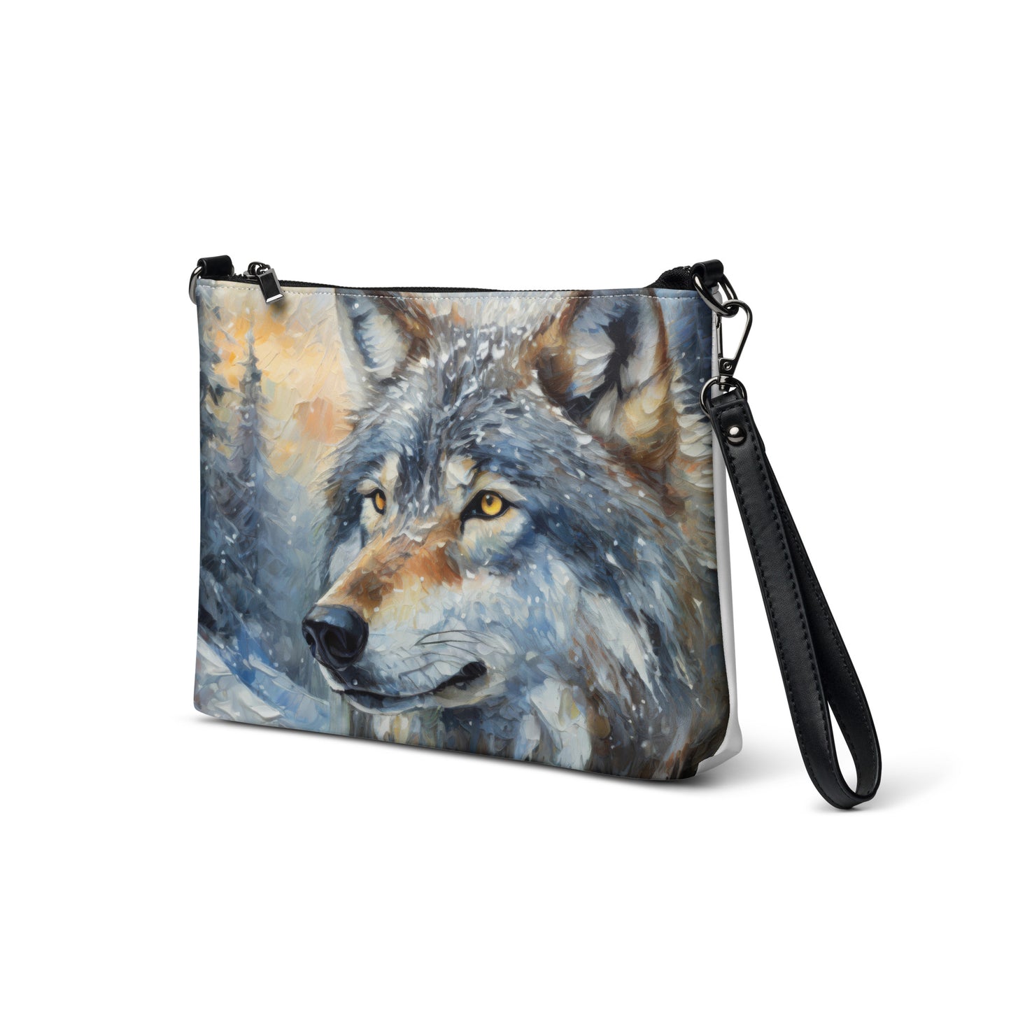 Vibrant Grey Wolf Cross Body Bag - Colorful Oil Painting, Winter Landscape, Perfect Nature & Wildlife Gift, Fun Stylish Everyday Accessory