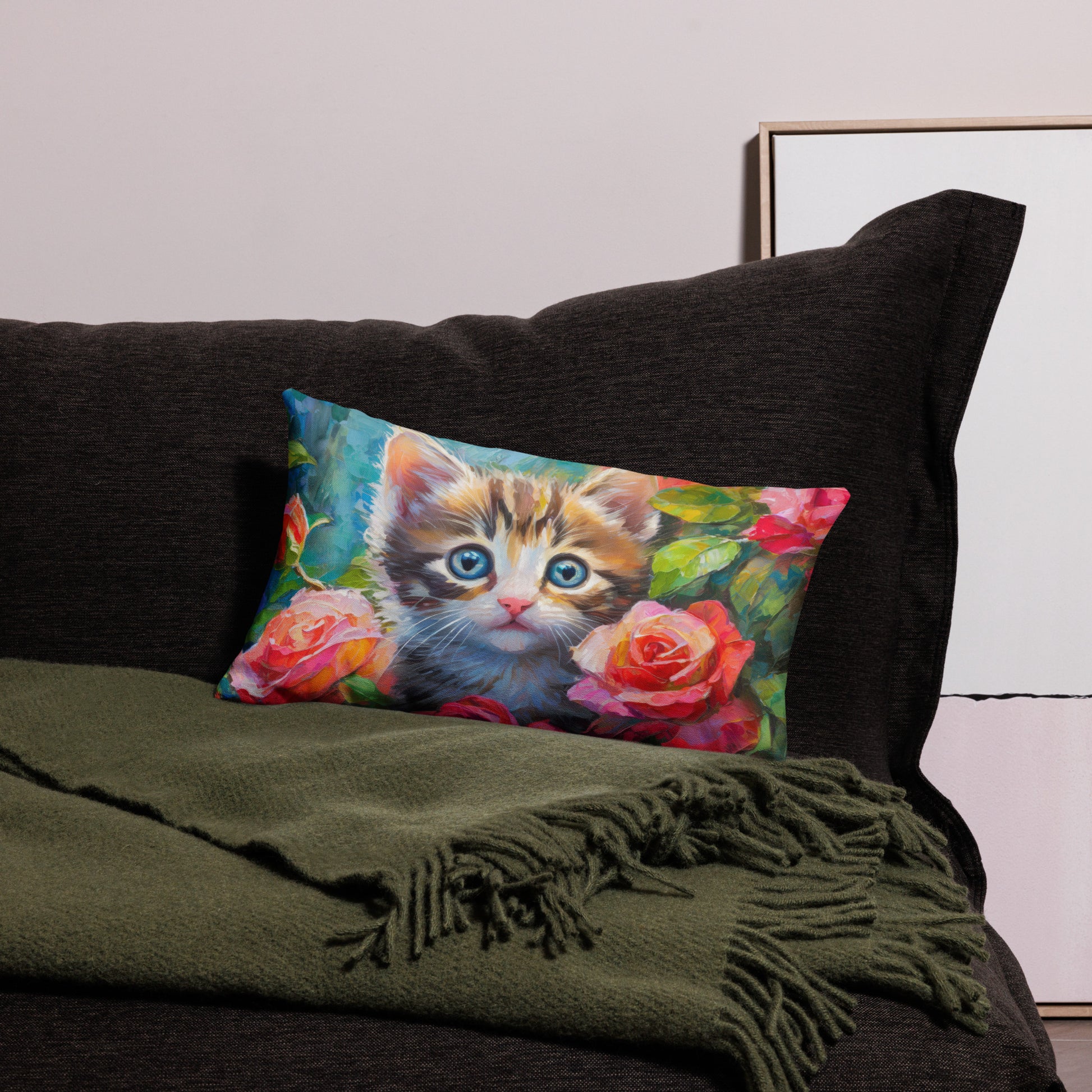 kitten, rose, rose bush, flowers, cute, cat, feline,