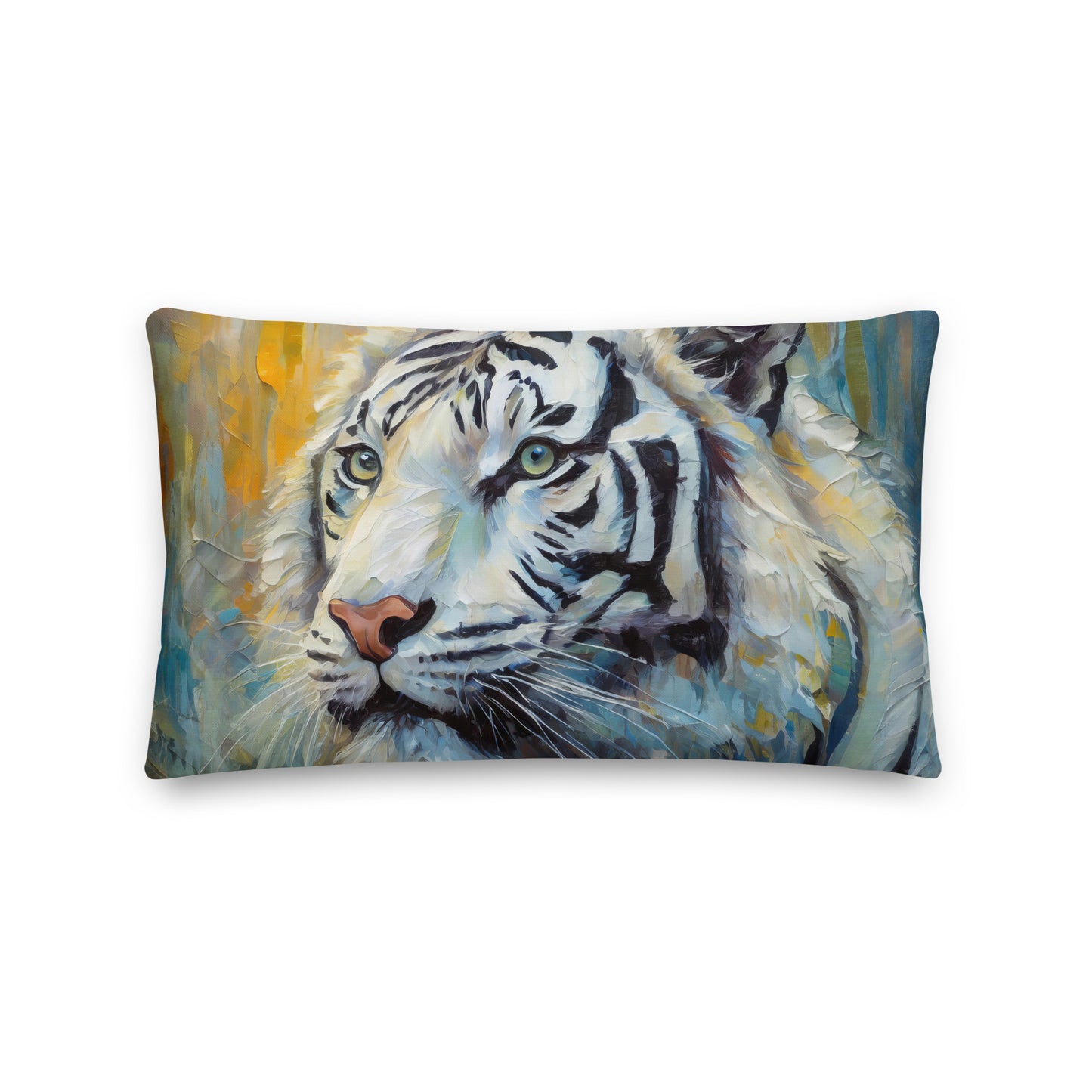 Elegant White Tiger Premium Pillow - Vibrant Oil Painting, Perfect Couch Décor For Living Rooms, Bedrooms, Offices, Nature & Wildlife Lovers