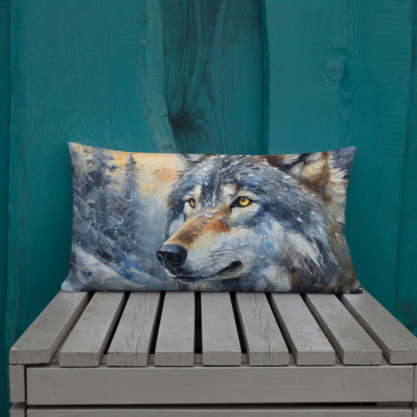 Beautiful Grey Wolf Premium Pillow - Vibrant Oil Painting, Winter Landscape, Perfect Gift For Nature & Wildlife Lovers, Home Bedroom Décor
