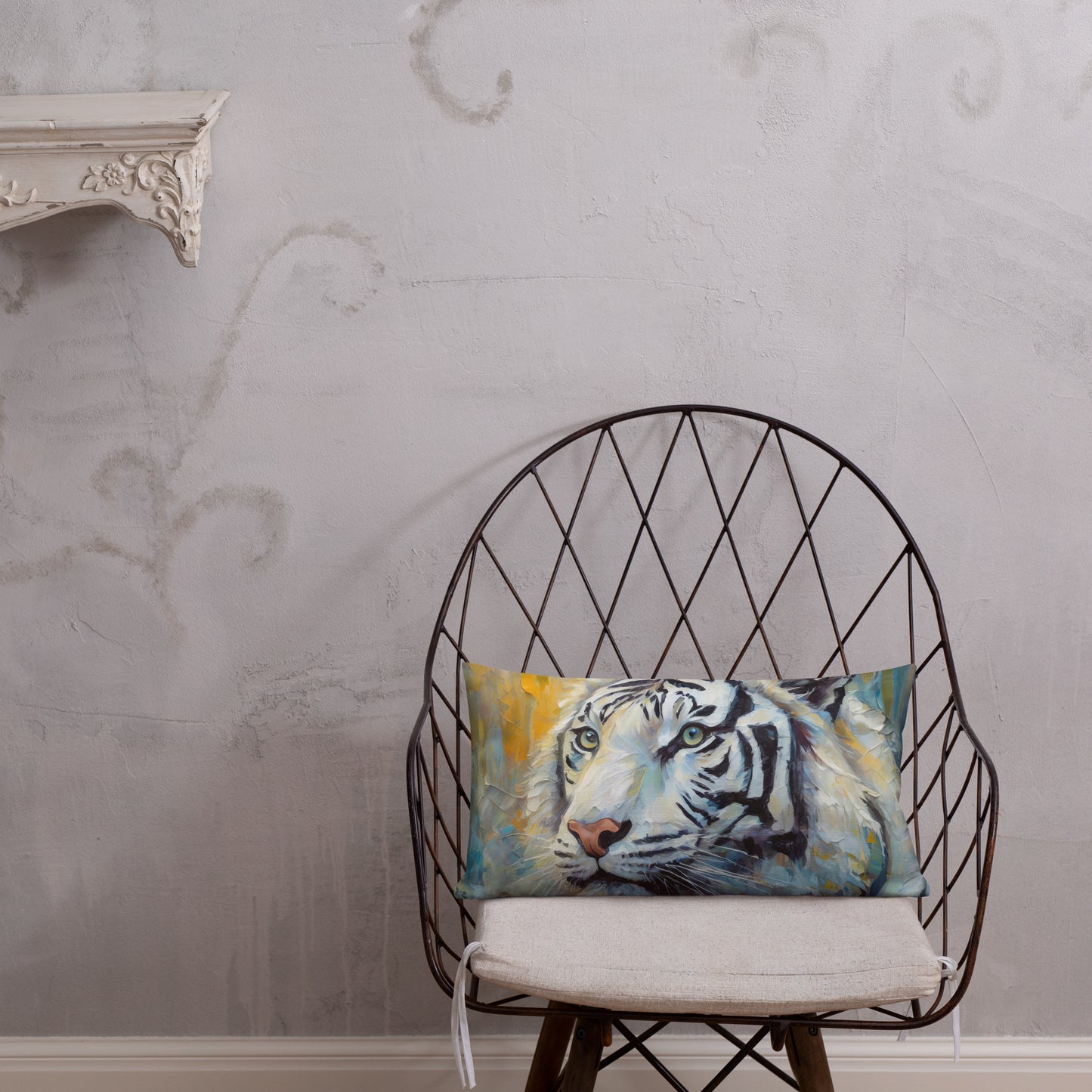 Elegant White Tiger Premium Pillow - Vibrant Oil Painting, Perfect Couch Décor For Living Rooms, Bedrooms, Offices, Nature & Wildlife Lovers