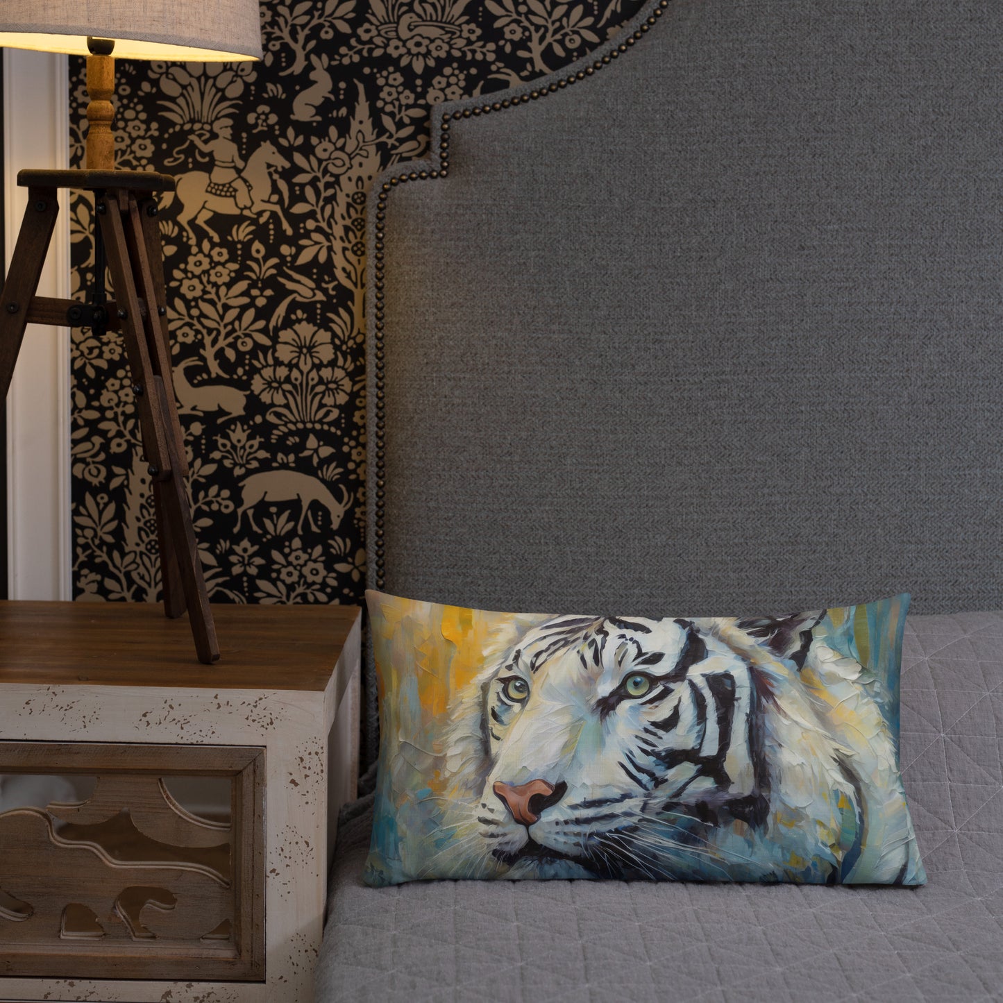 Elegant White Tiger Premium Pillow - Vibrant Oil Painting, Perfect Couch Décor For Living Rooms, Bedrooms, Offices, Nature & Wildlife Lovers