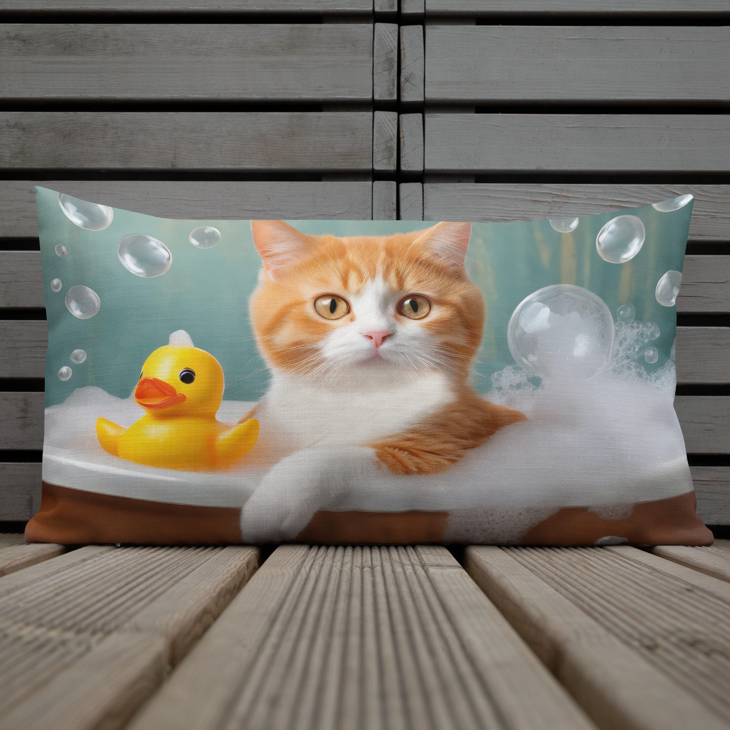 Premium Pillow With Adorable Cat Bubble Bath Print - Cute Home And Kids Bedroom Décor, Perfect Funny Gift For Cat Lovers & Pet Enthusiasts