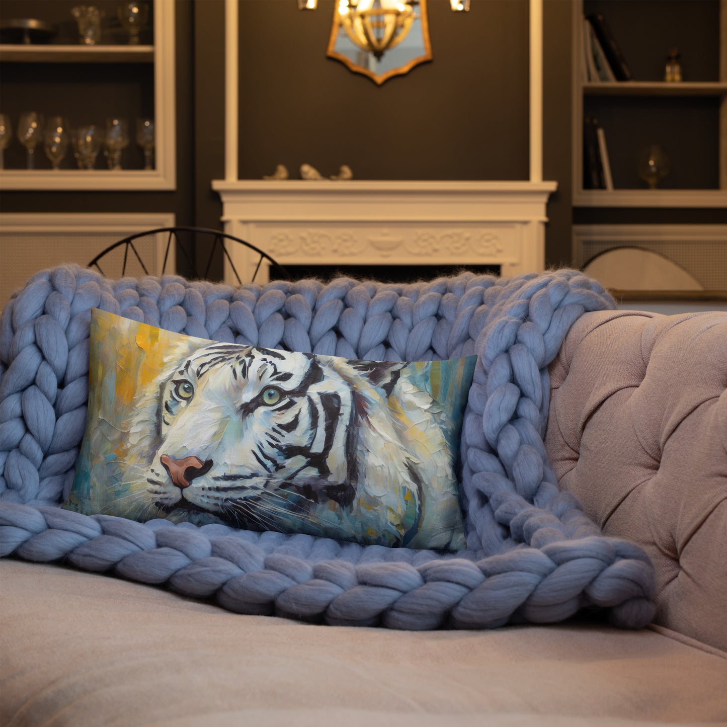 Elegant White Tiger Premium Pillow - Vibrant Oil Painting, Perfect Couch Décor For Living Rooms, Bedrooms, Offices, Nature & Wildlife Lovers