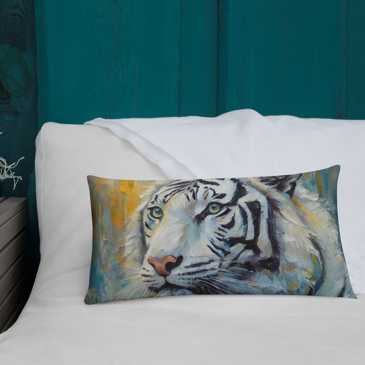 Elegant White Tiger Premium Pillow - Vibrant Oil Painting, Perfect Couch Décor For Living Rooms, Bedrooms, Offices, Nature & Wildlife Lovers