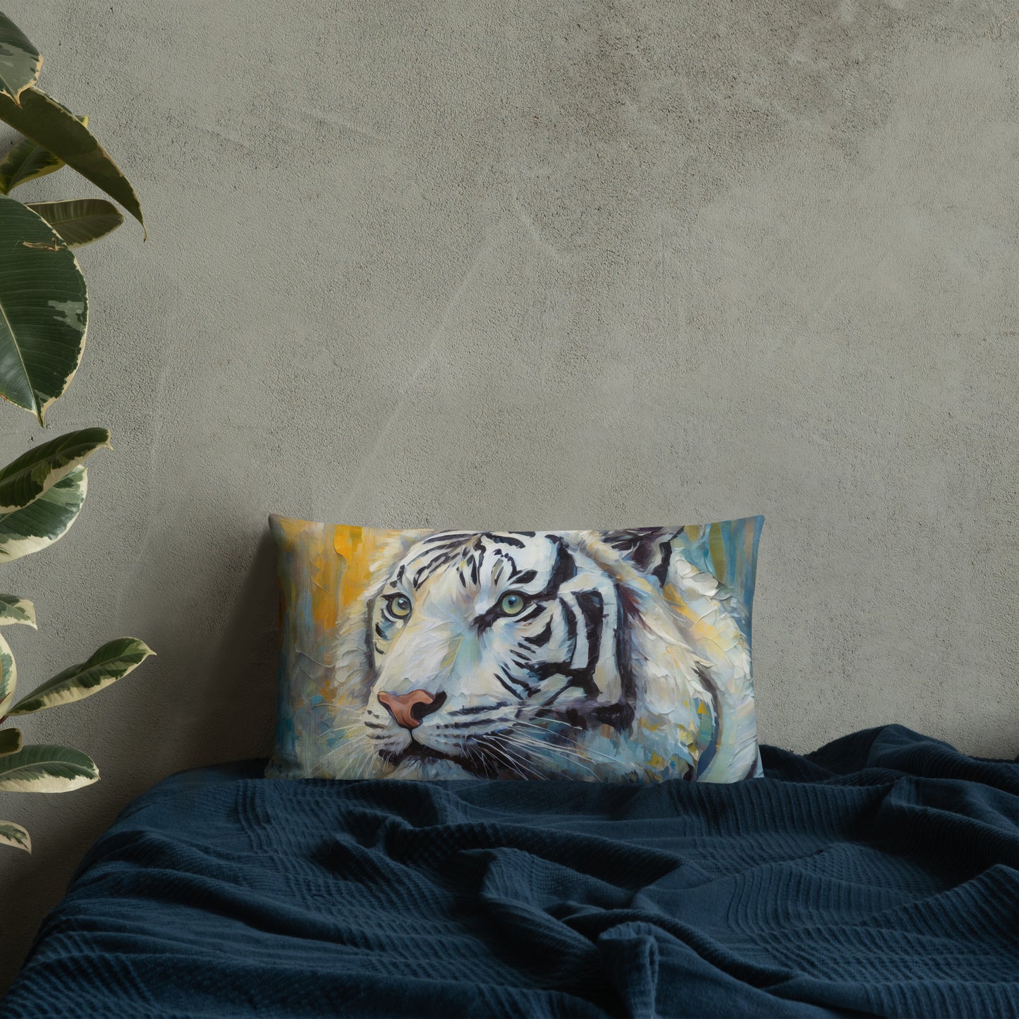 Elegant White Tiger Premium Pillow - Vibrant Oil Painting, Perfect Couch Décor For Living Rooms, Bedrooms, Offices, Nature & Wildlife Lovers