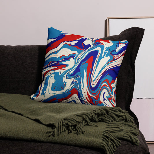 Premium Pillow With Vibrant Red, White, and Blue Acrylic Flow Painting - Elegant Abstract Art Gift For Bedroom And Living Room Couch Decor