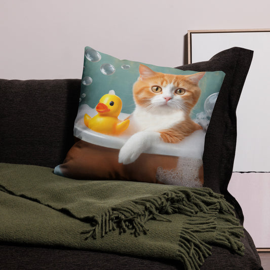 Premium Pillow With Adorable Cat Bubble Bath Print - Cute Home And Kids Bedroom Décor, Perfect Funny Gift For Cat Lovers & Pet Enthusiasts