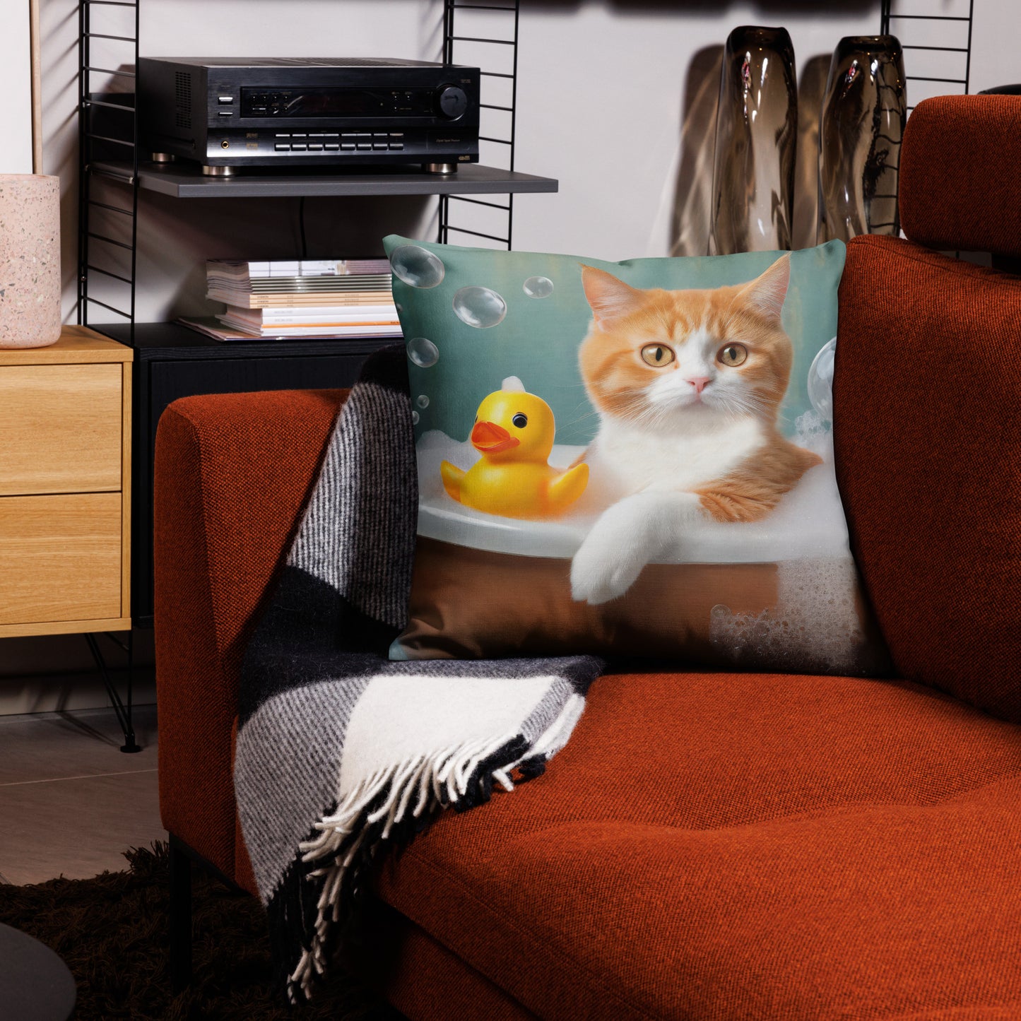Premium Pillow With Adorable Cat Bubble Bath Print - Cute Home And Kids Bedroom Décor, Perfect Funny Gift For Cat Lovers & Pet Enthusiasts