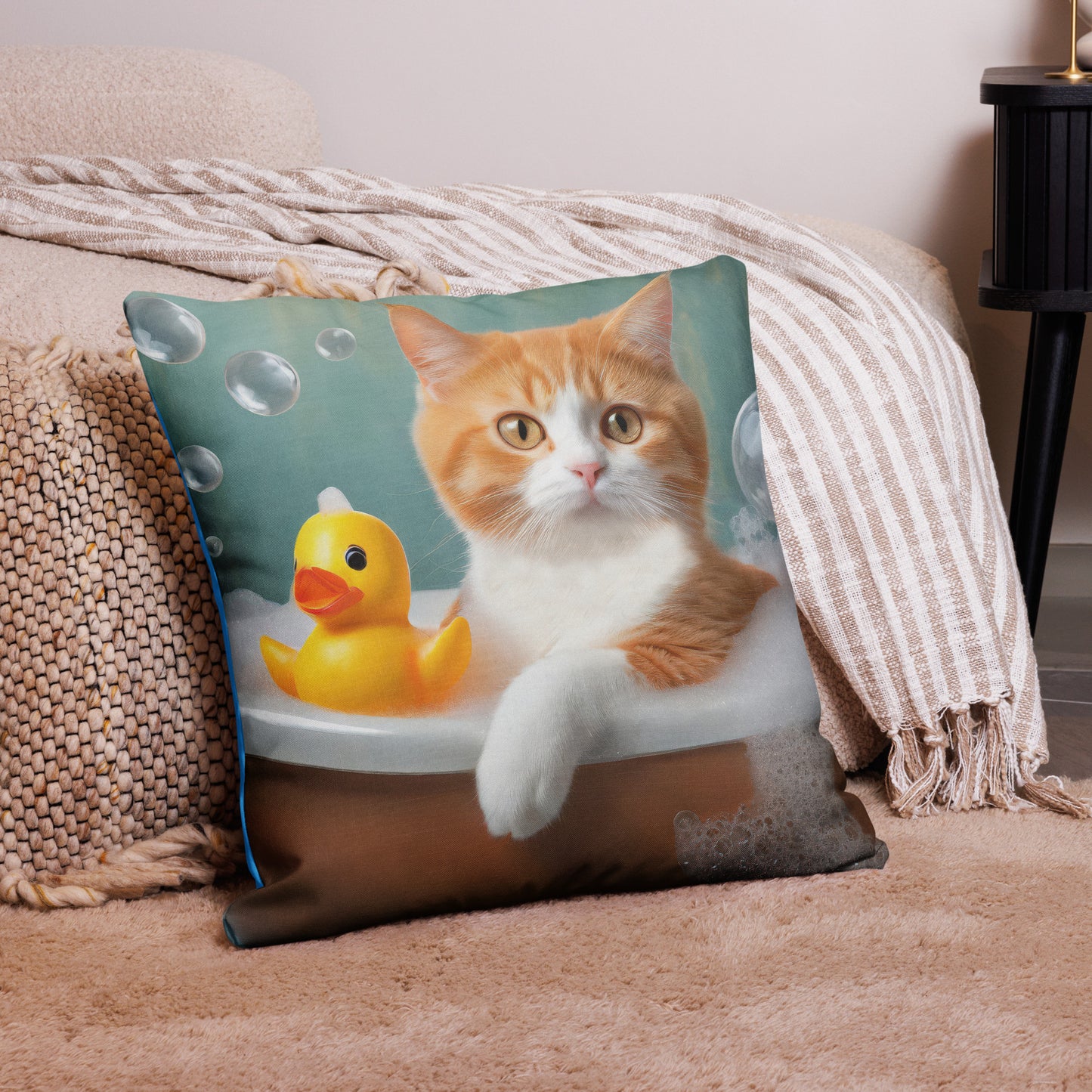 Premium Pillow With Adorable Cat Bubble Bath Print - Cute Home And Kids Bedroom Décor, Perfect Funny Gift For Cat Lovers & Pet Enthusiasts