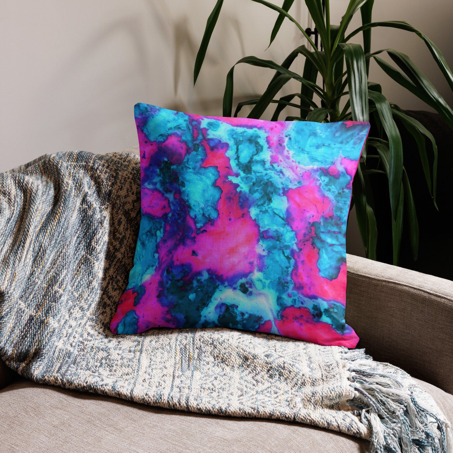 Premium Marble Abstract Pillow - Magenta & Cyan Art - Stylish & Comfortable - Perfect for Art Lovers & Home Decor