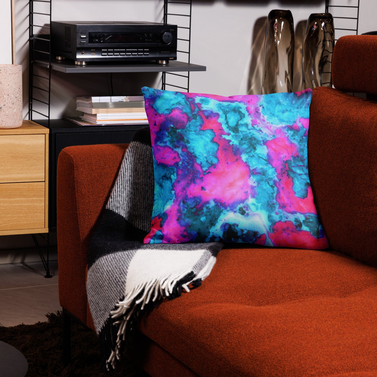 Premium Marble Abstract Pillow - Magenta & Cyan Art - Stylish & Comfortable - Perfect for Art Lovers & Home Decor