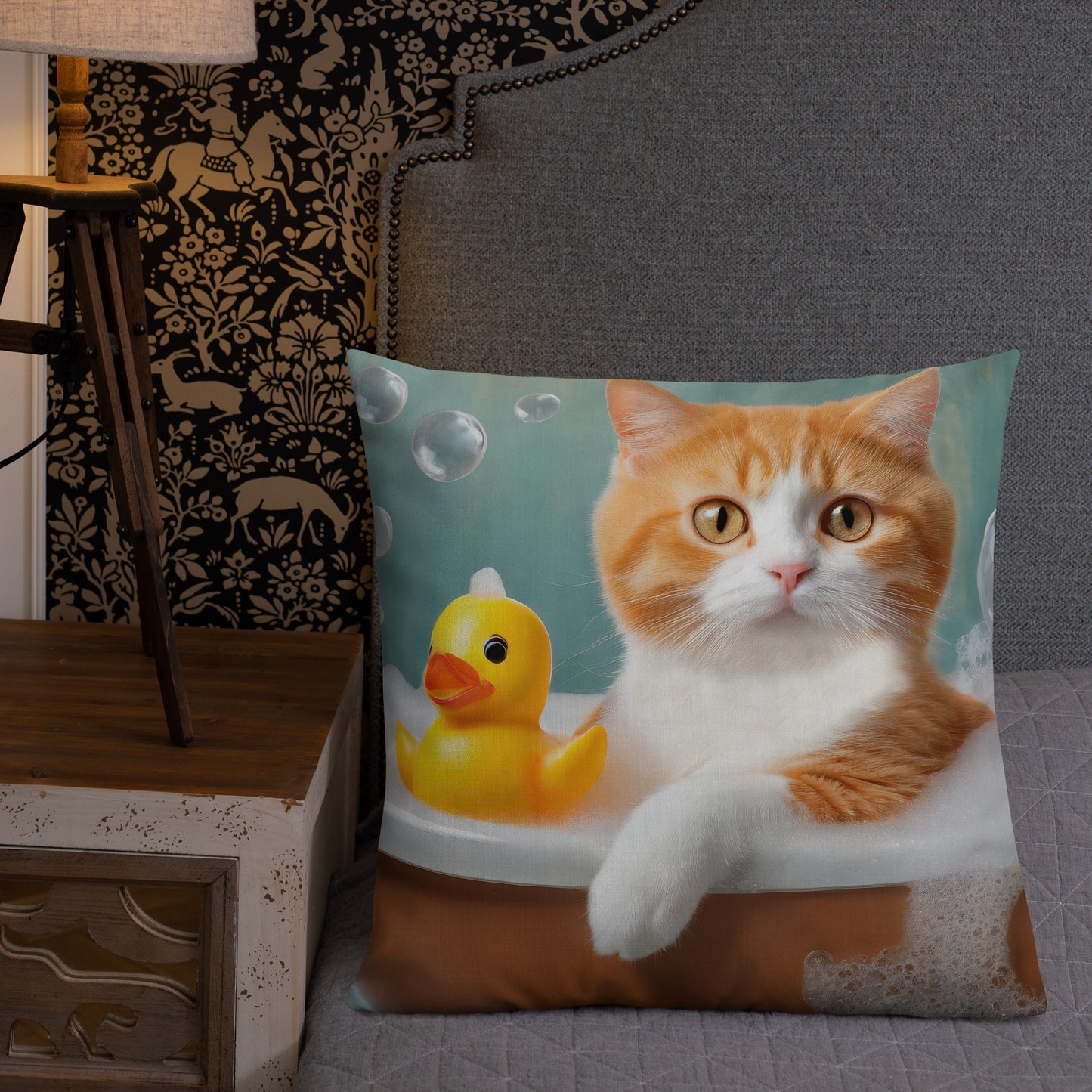 Premium Pillow With Adorable Cat Bubble Bath Print - Cute Home And Kids Bedroom Décor, Perfect Funny Gift For Cat Lovers & Pet Enthusiasts