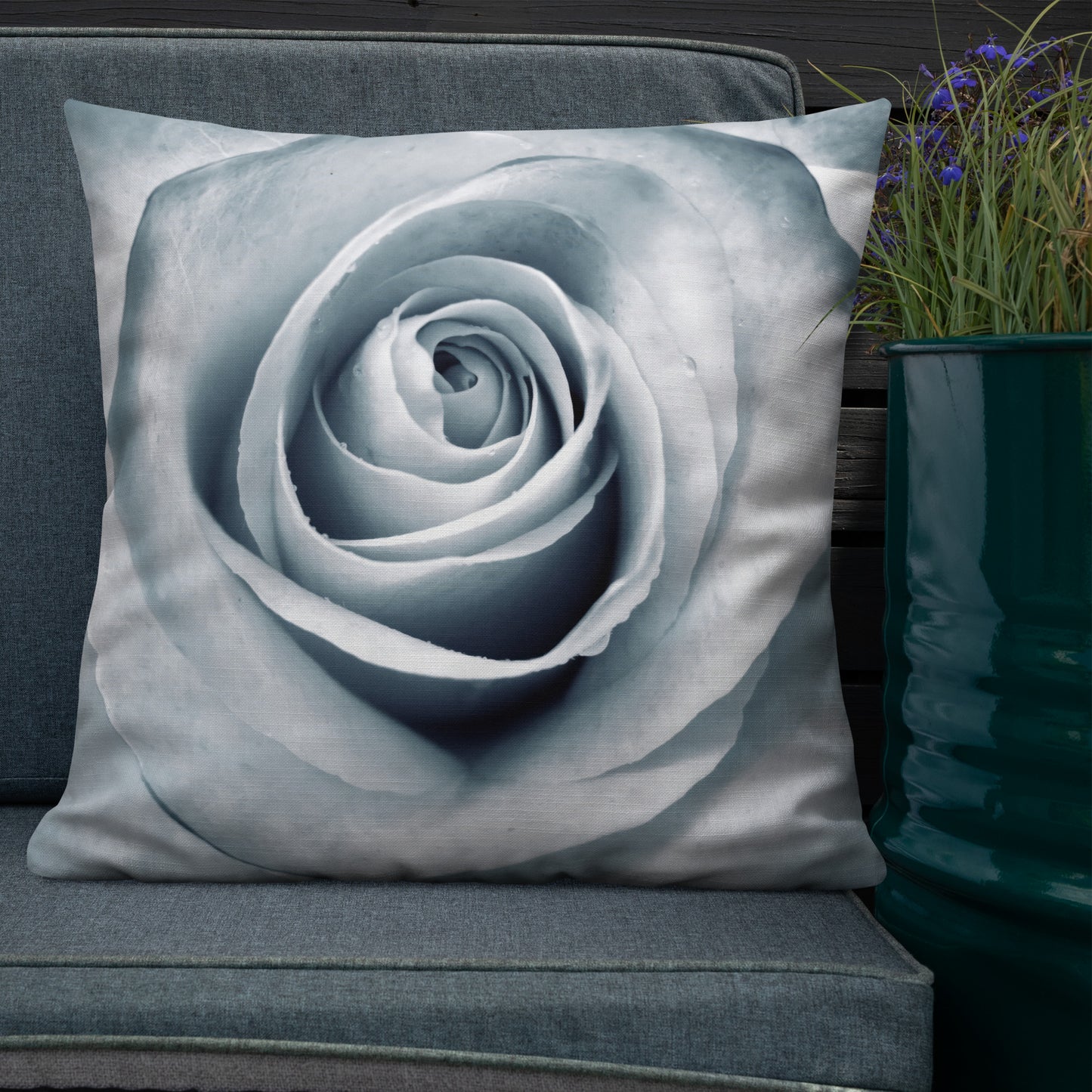 Elegant White Rose Macro Photograph On Fine Art Premium Pillow - Perfect Gift For Contemporary Art, Nature, Flower & B&W Photography Lovers