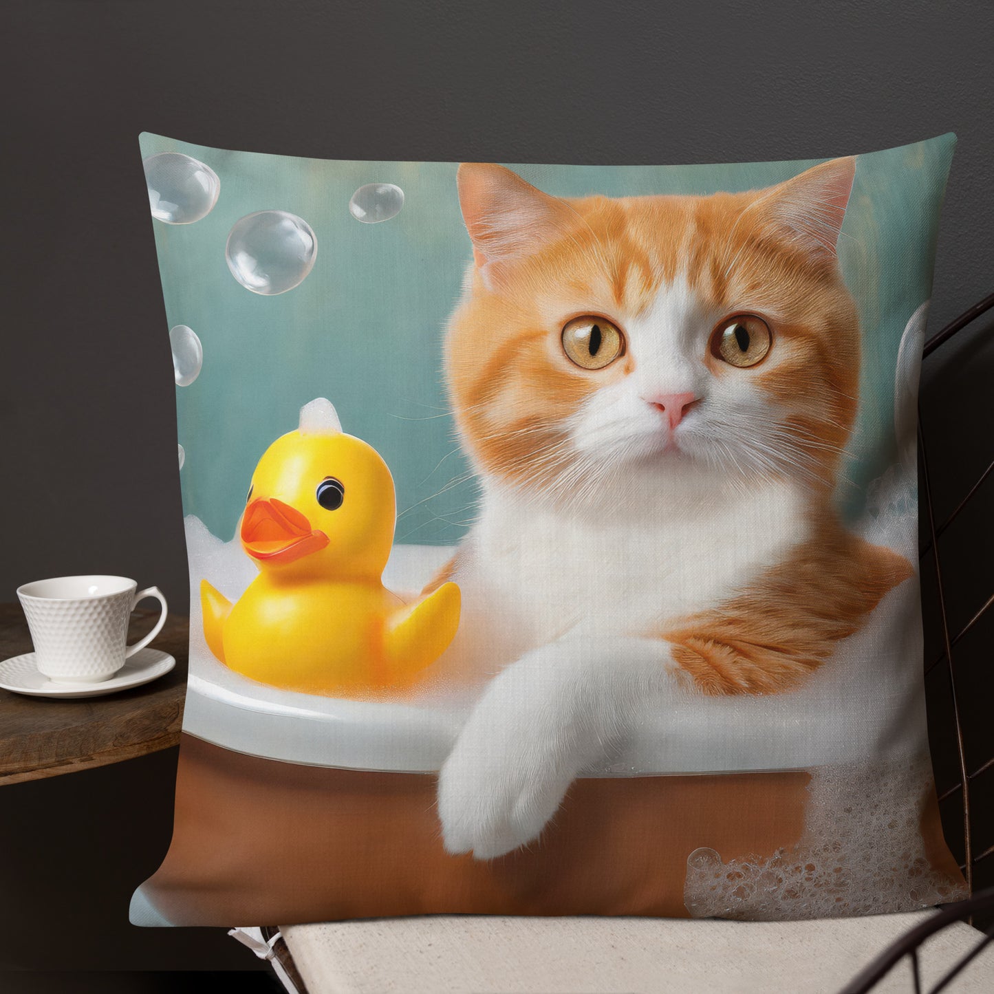 Premium Pillow With Adorable Cat Bubble Bath Print - Cute Home And Kids Bedroom Décor, Perfect Funny Gift For Cat Lovers & Pet Enthusiasts