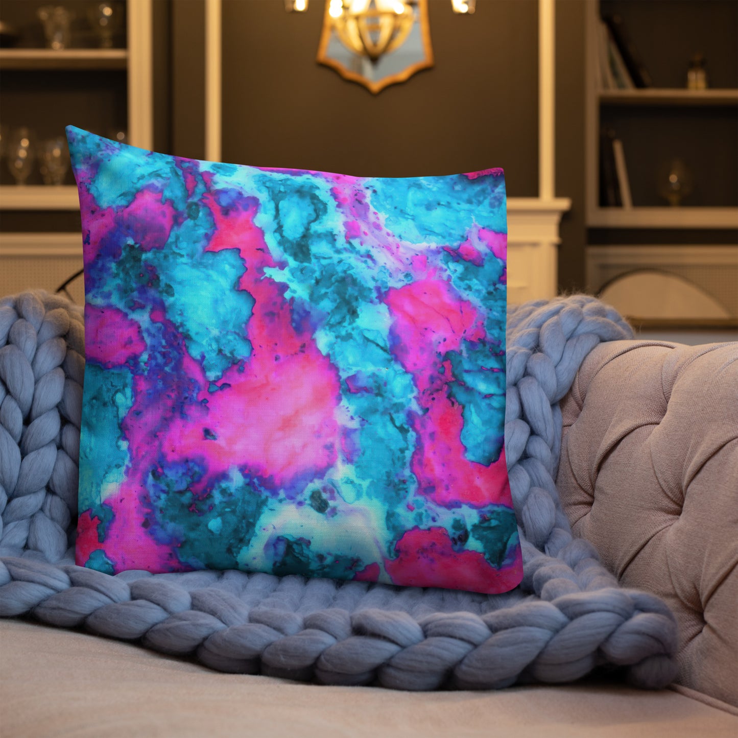 Premium Marble Abstract Pillow - Magenta & Cyan Art - Stylish & Comfortable - Perfect for Art Lovers & Home Decor