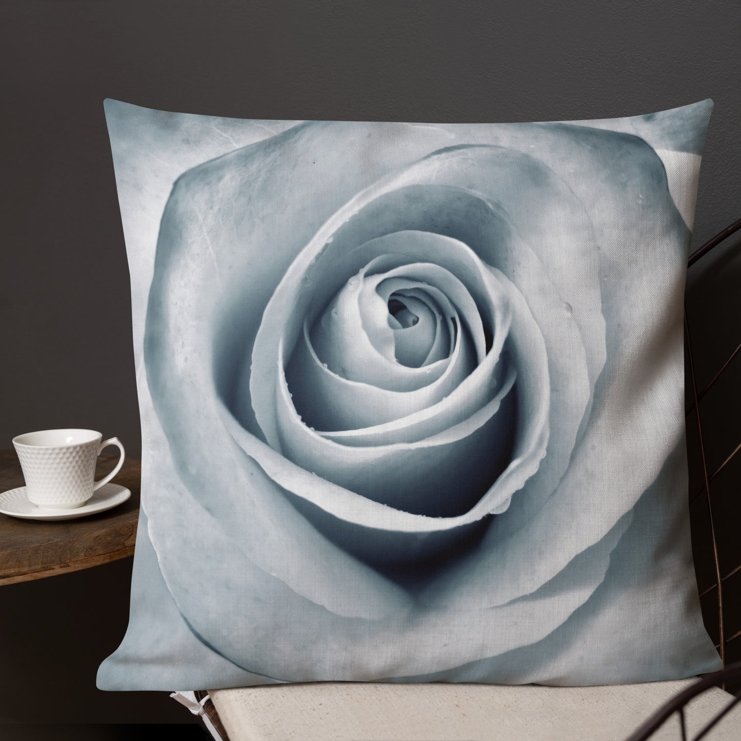 Elegant White Rose Macro Photograph On Fine Art Premium Pillow - Perfect Gift For Contemporary Art, Nature, Flower & B&W Photography Lovers