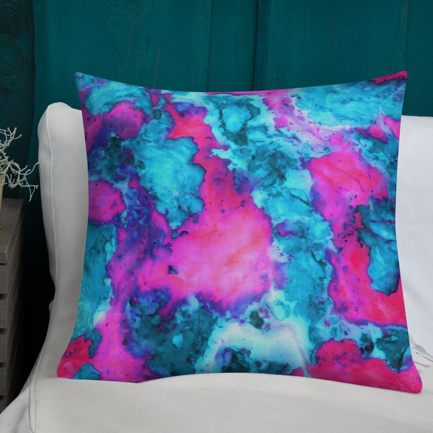 Premium Marble Abstract Pillow - Magenta & Cyan Art - Stylish & Comfortable - Perfect for Art Lovers & Home Decor