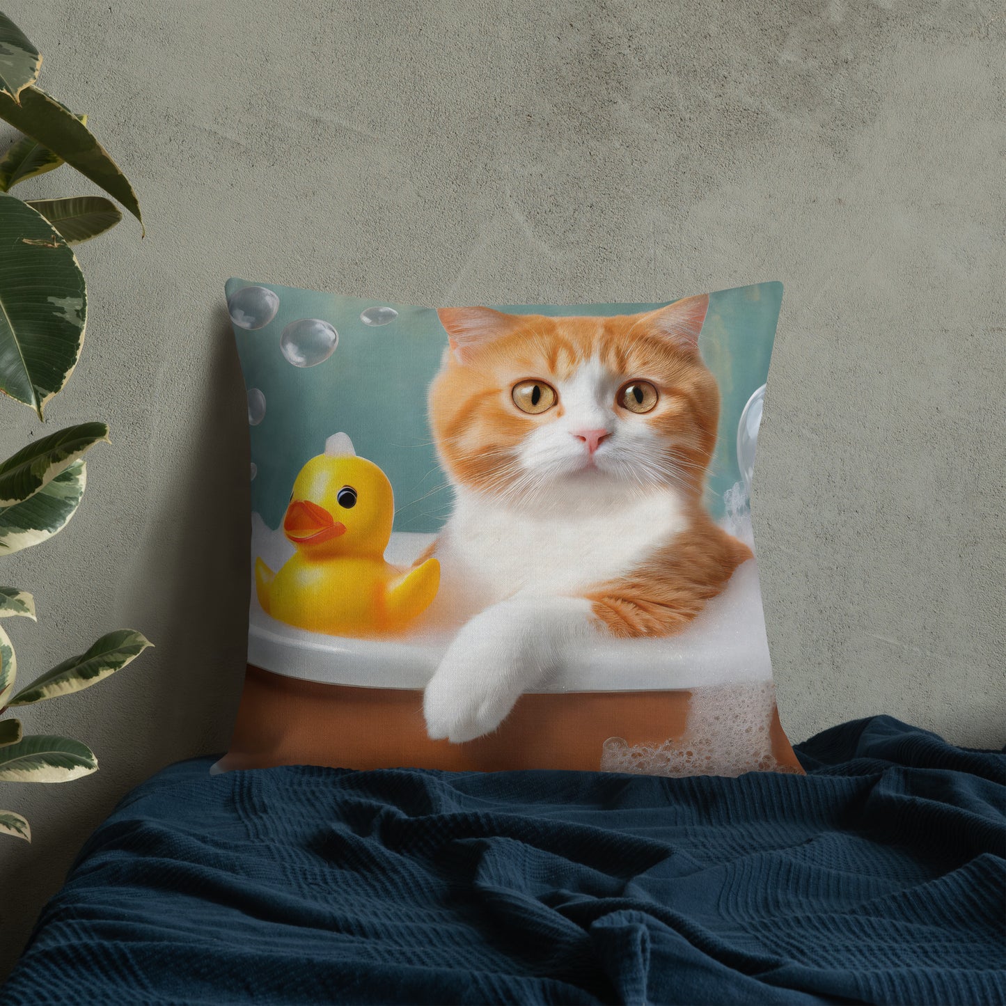 Premium Pillow With Adorable Cat Bubble Bath Print - Cute Home And Kids Bedroom Décor, Perfect Funny Gift For Cat Lovers & Pet Enthusiasts