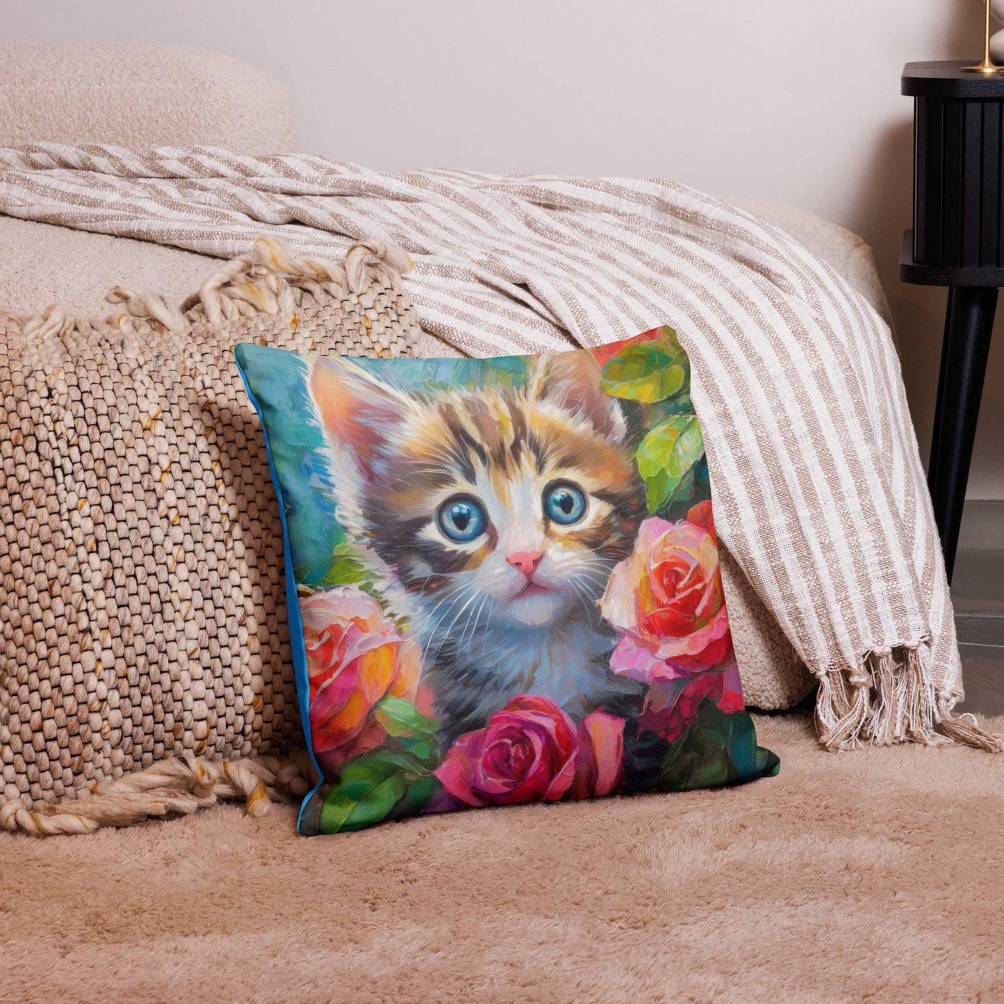 kitten, roses, rose, flowers, cat, feline, cute, art,