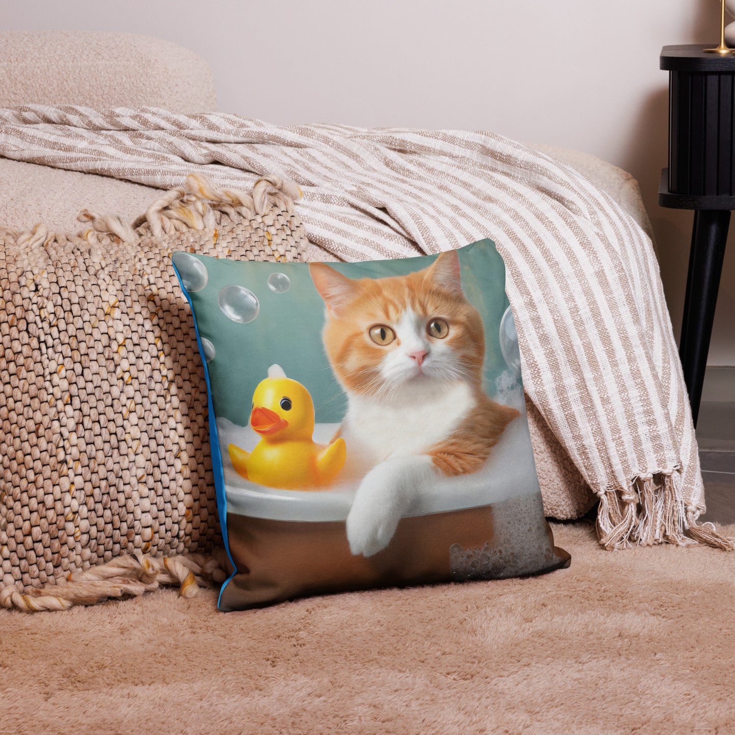 Premium Pillow Case With Cute Cat Taking Bubble Bath- Vibrant Home, Bathroom & Bedroom Décor, Perfect Funny Gift For Cat Lovers And Kids Too