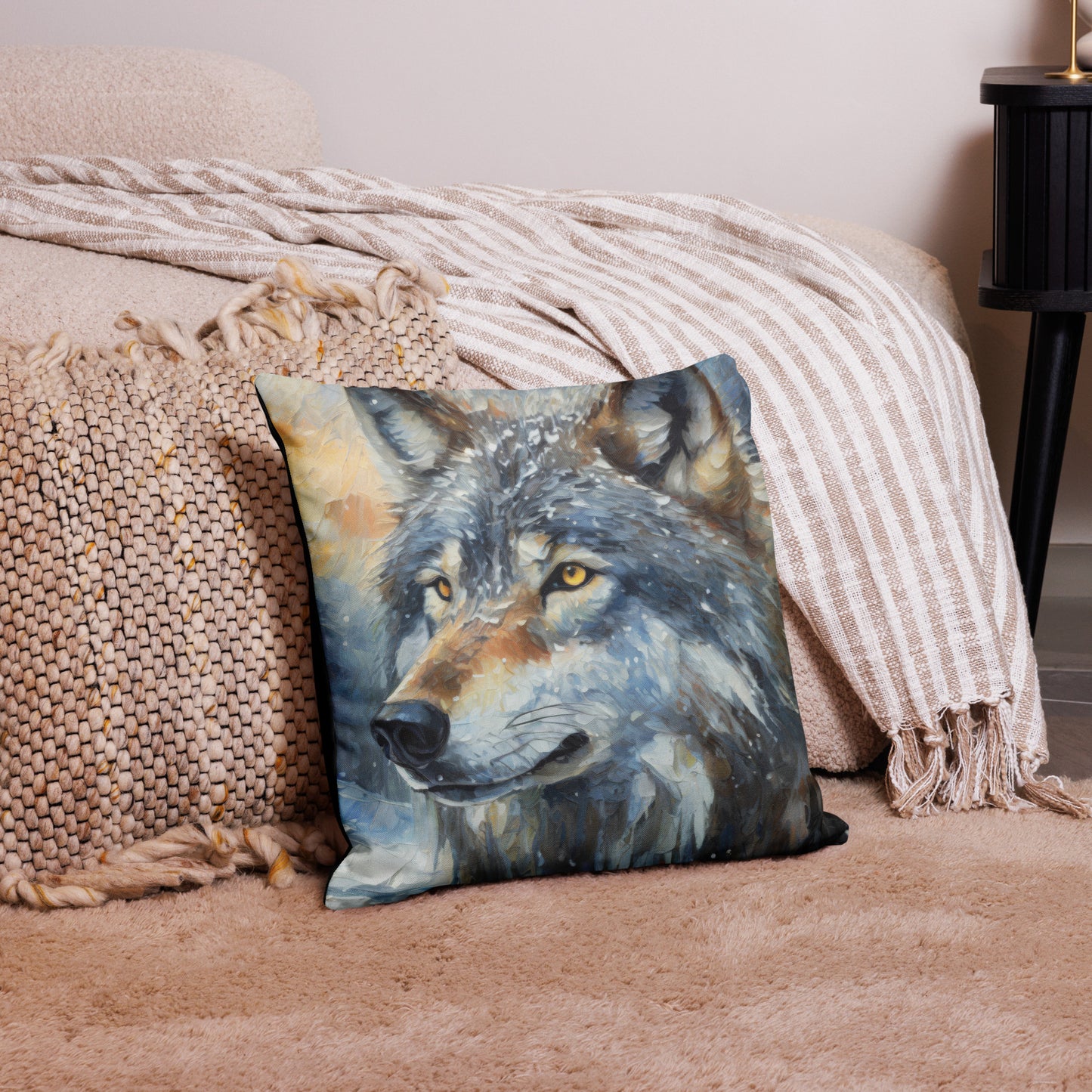Vibrant Grey Wolf Premium Pillow Case - Colorful Oil Painting, Winter Landscape, Nature & Wildlife Gift, Home, Bedroom And Office Décor