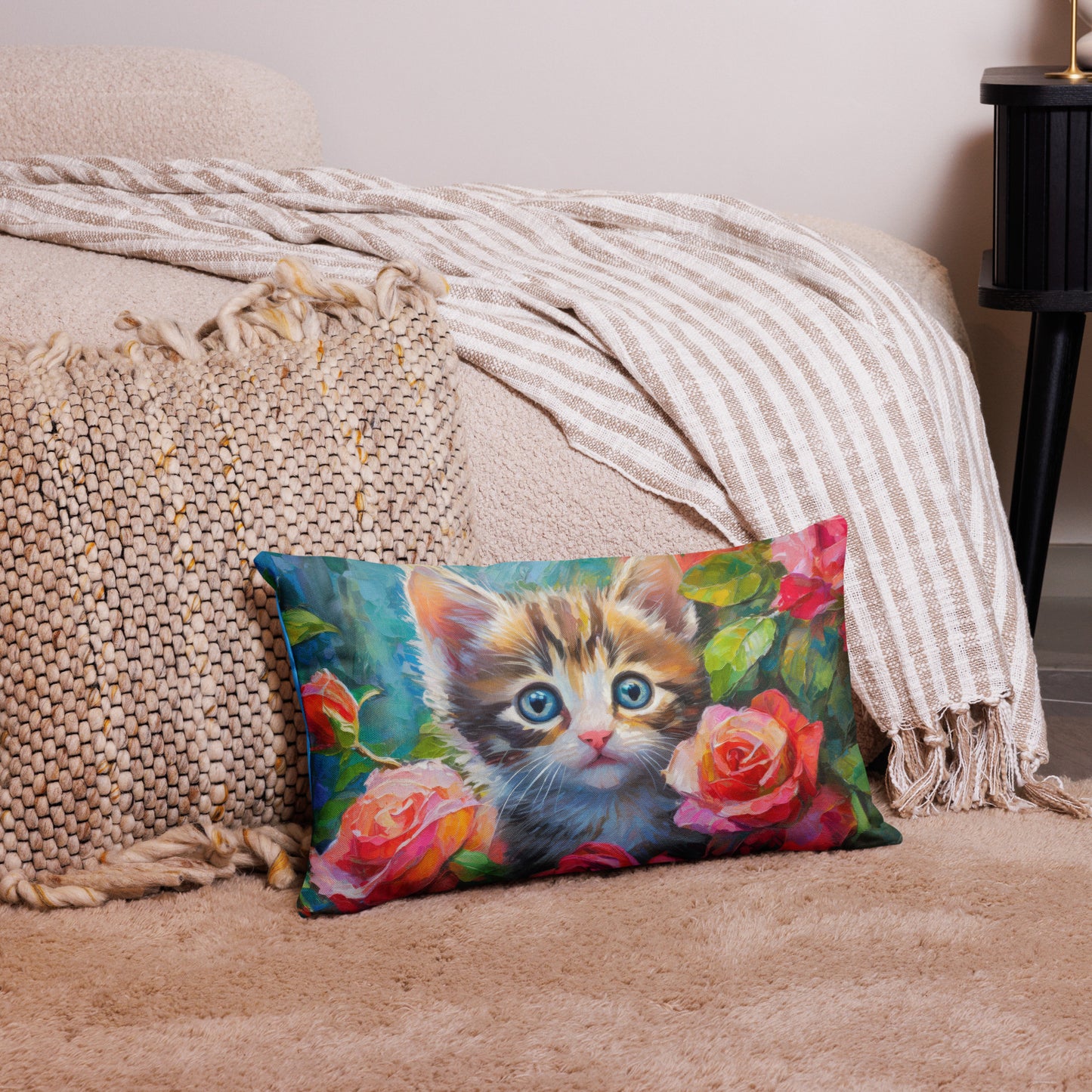 kitten, roses, rose, flowers, cat, feline, cute, art,